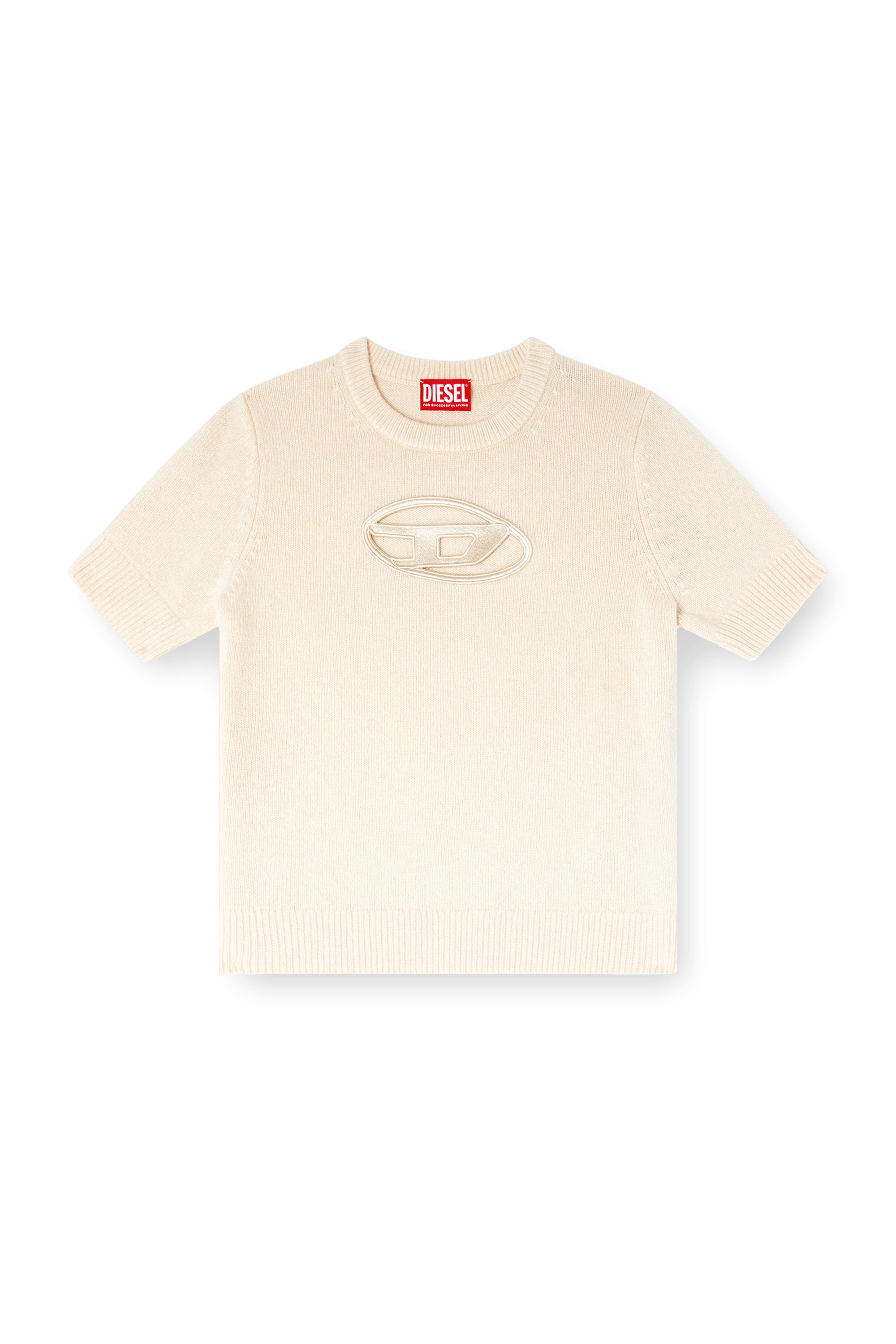 Diesel - M-ARGARIN-SS, Damen Kurzarm-Pullover aus Kaschmir-Mischgewebe in Beige - 2