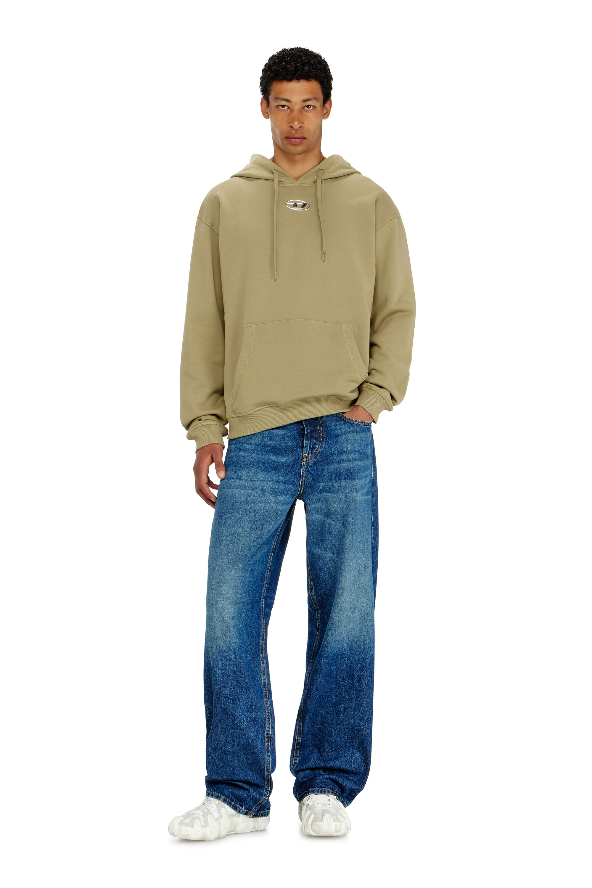 Diesel - S-NORM-HOOD-IOD, Herren Baumwoll-Hoodie mit metallischem Oval D in Olivgr&uuml;n - 1