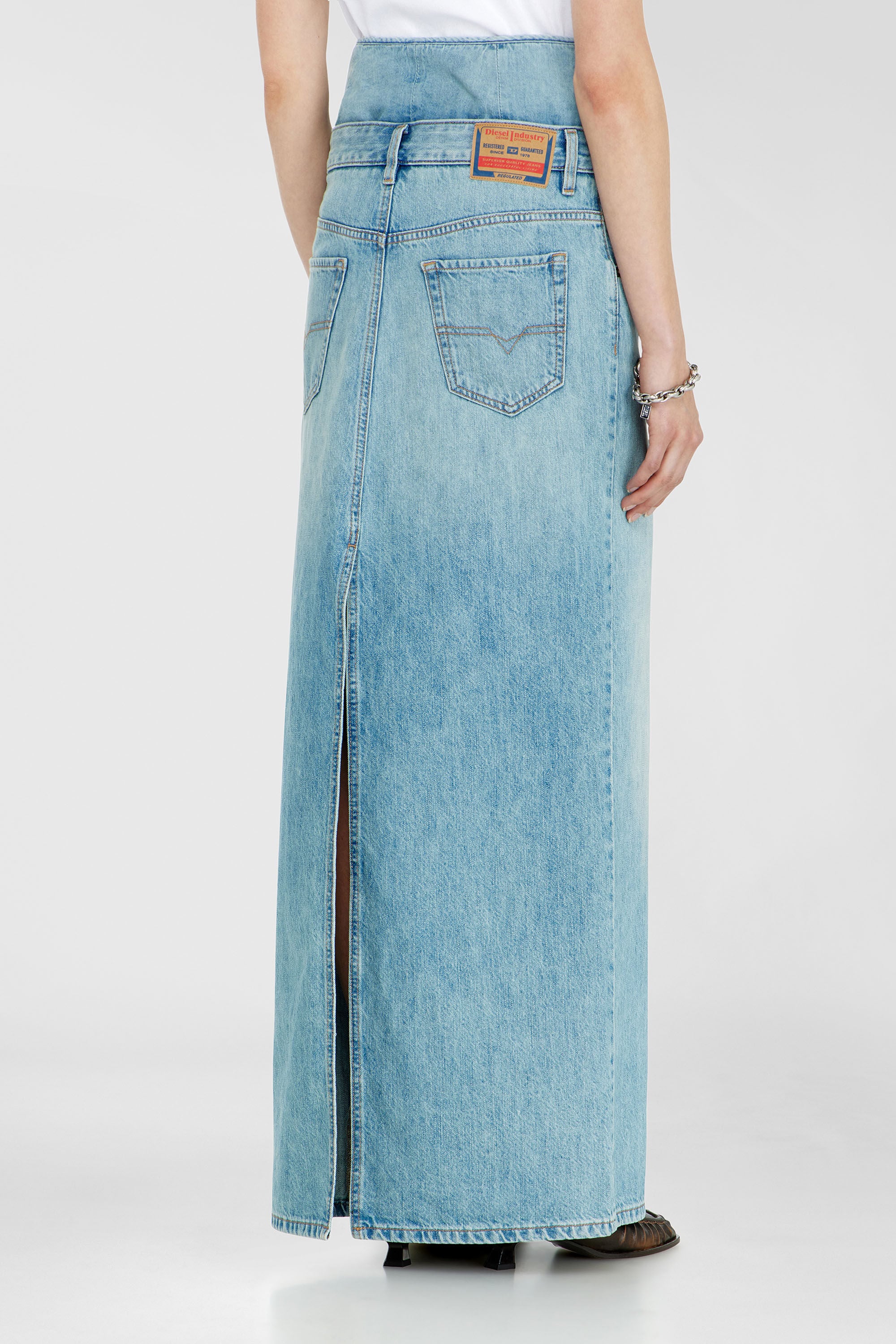 Diesel - DE-SPIVEY, Damen Jeans-Illusion Denim-Maxirock mit Schlitzen in Hellblau - 4