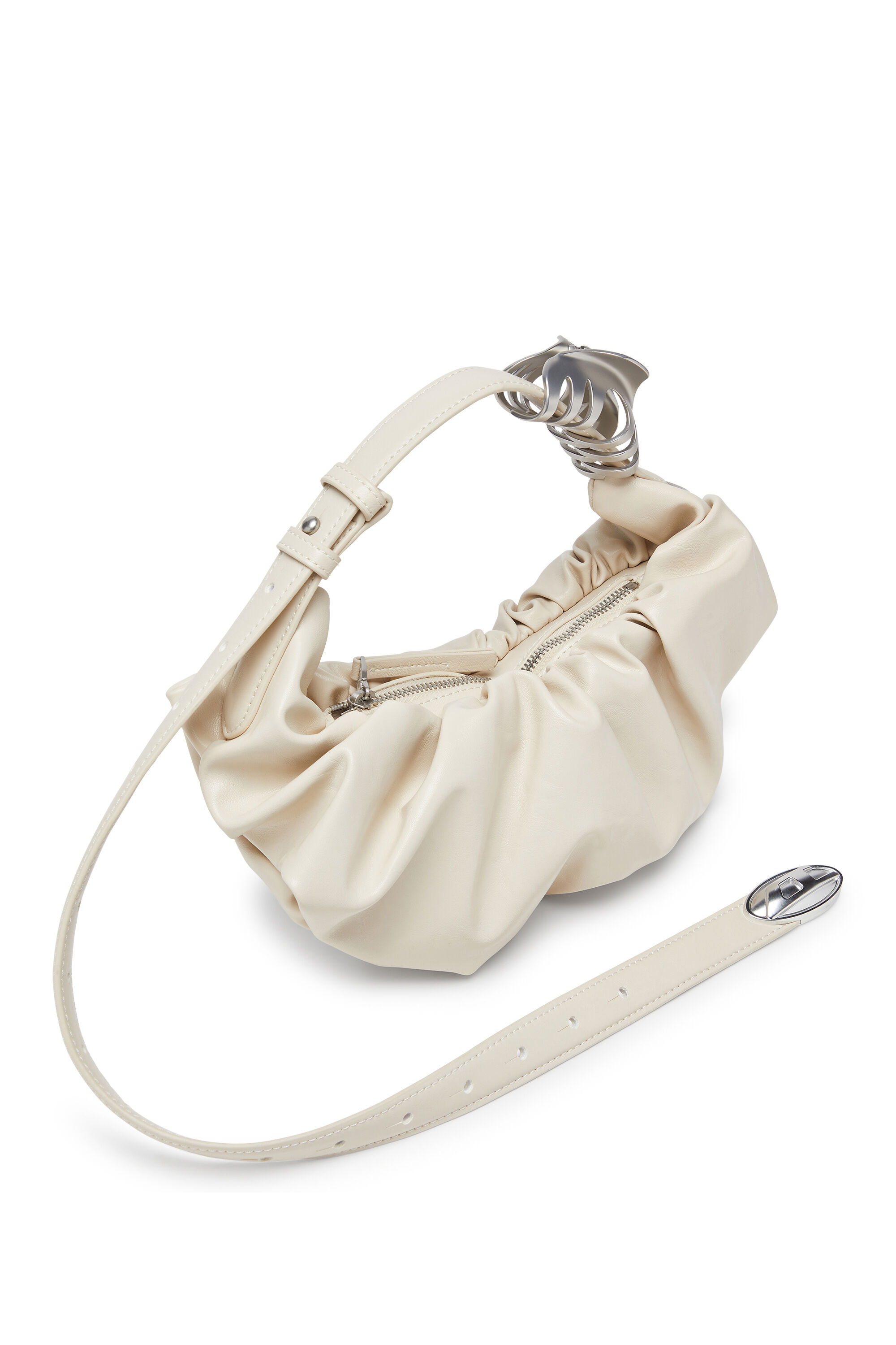 Diesel - GRAB-D HOBO S, Damen Grab-D-Small Hobo-Tasche mit gerafftem Design in Wei&szlig; - 5