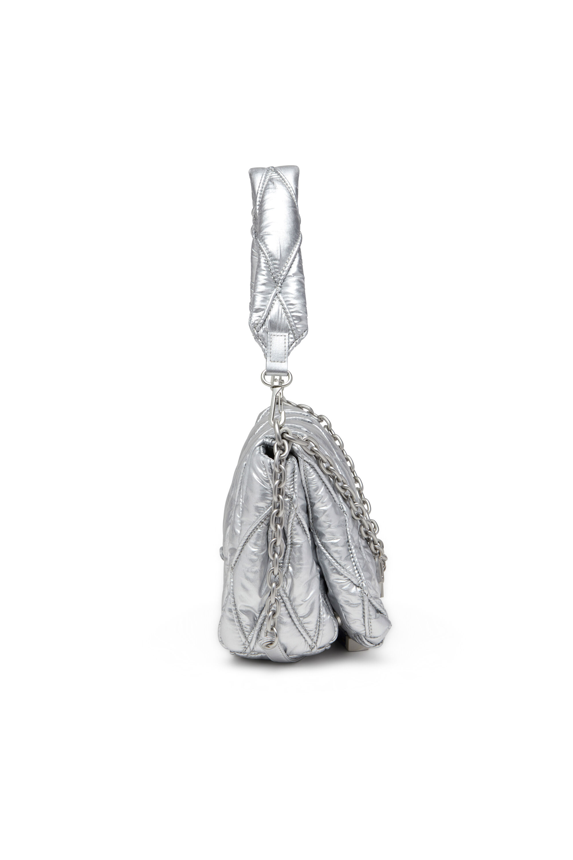Diesel - CHARM-D SHOULDER M, Damen Charm-D M-Schultertasche aus gestepptem Metallic-Nylon in Silber - 4