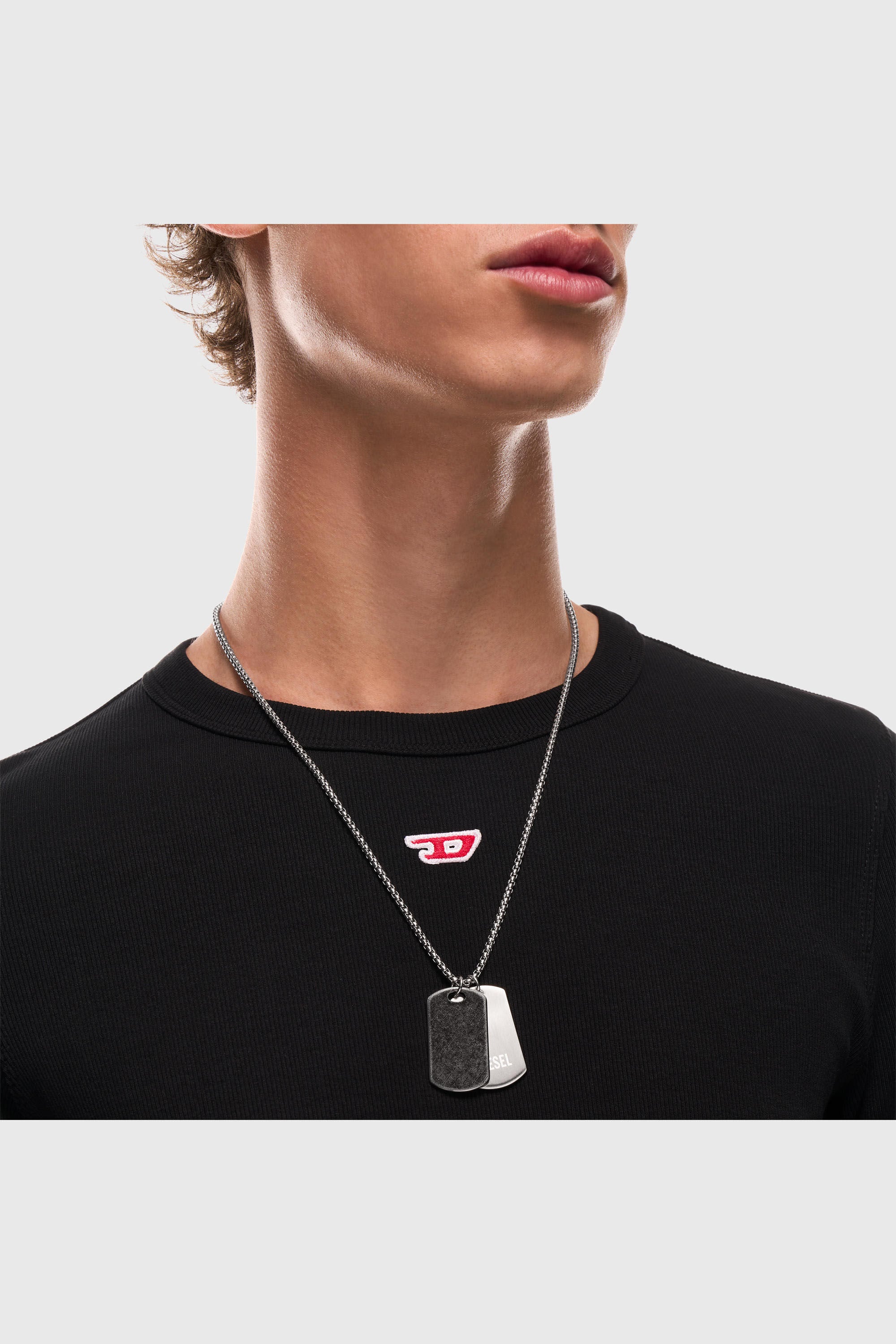 Diesel - DX1749040, Unisex Dog-Tag-Halskette aus Edelstahl mit Denim-Textur in Silber - 4