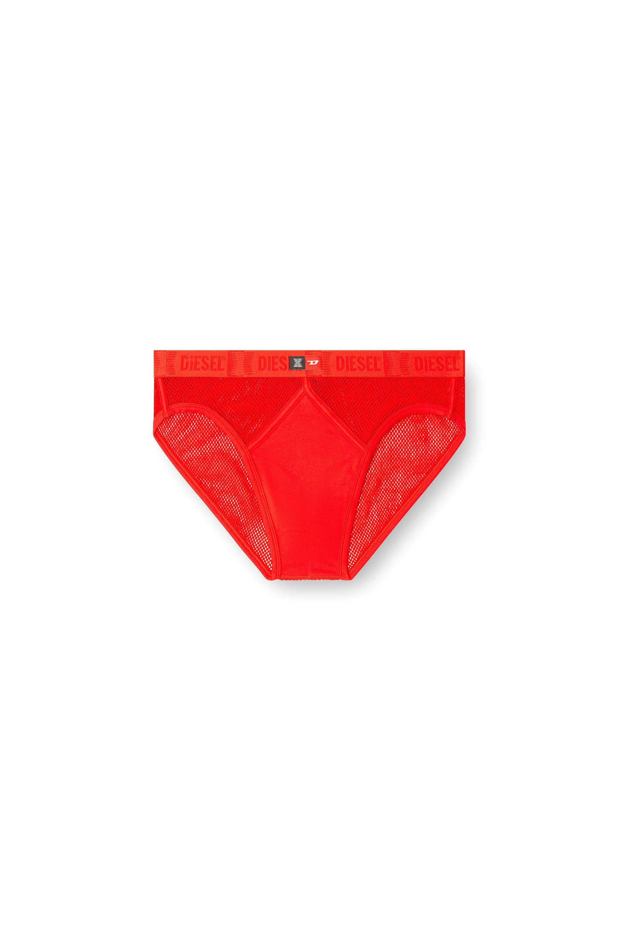 Diesel - STRING-AND-LACE-BRIEFS, Herren Netzslip mit Jersey-Einsatz in Rot - 2