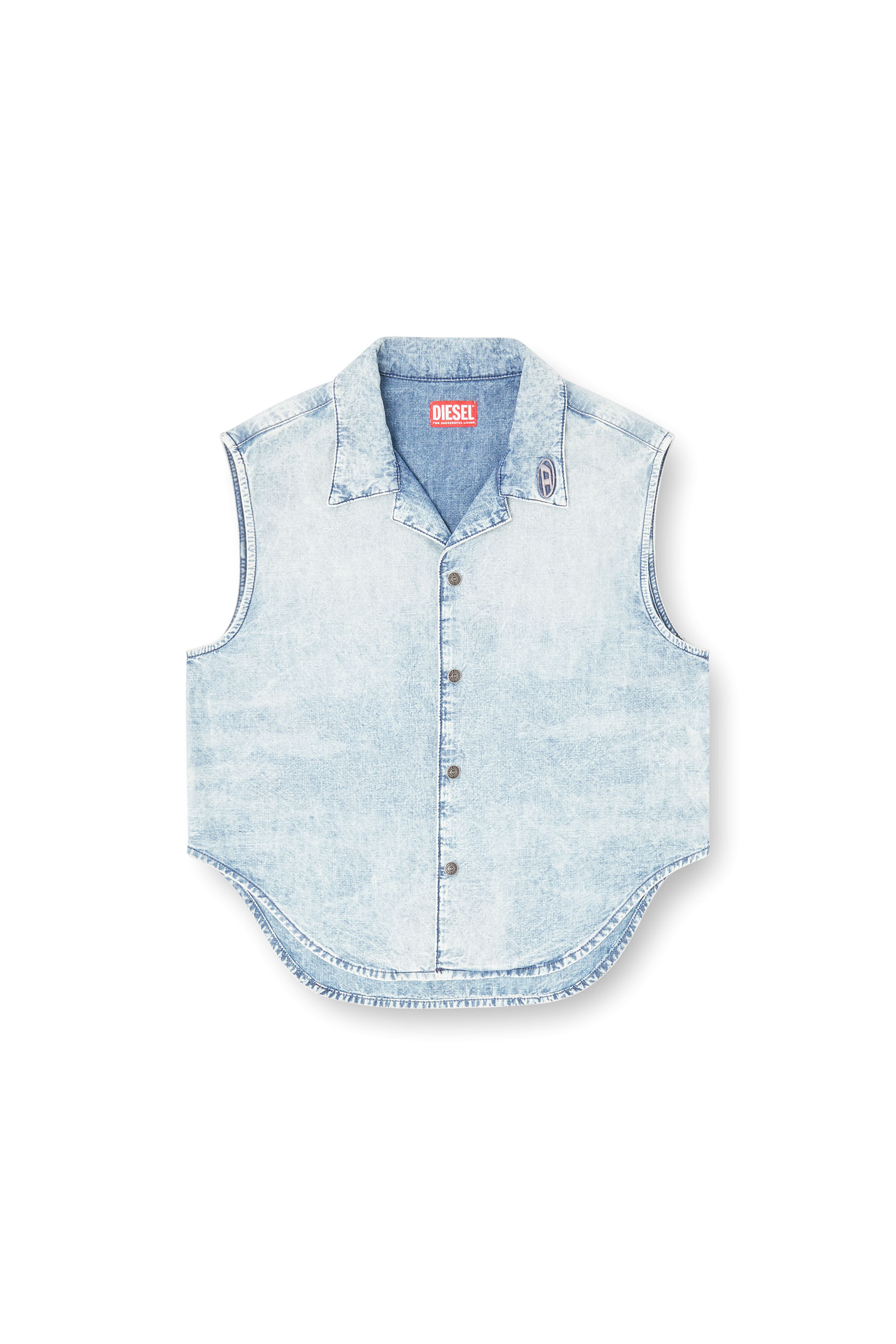 Diesel - DE-NABI-S, Damen Ärmelloses Oberteil aus marmoriertem Denim in Hellblau - 2