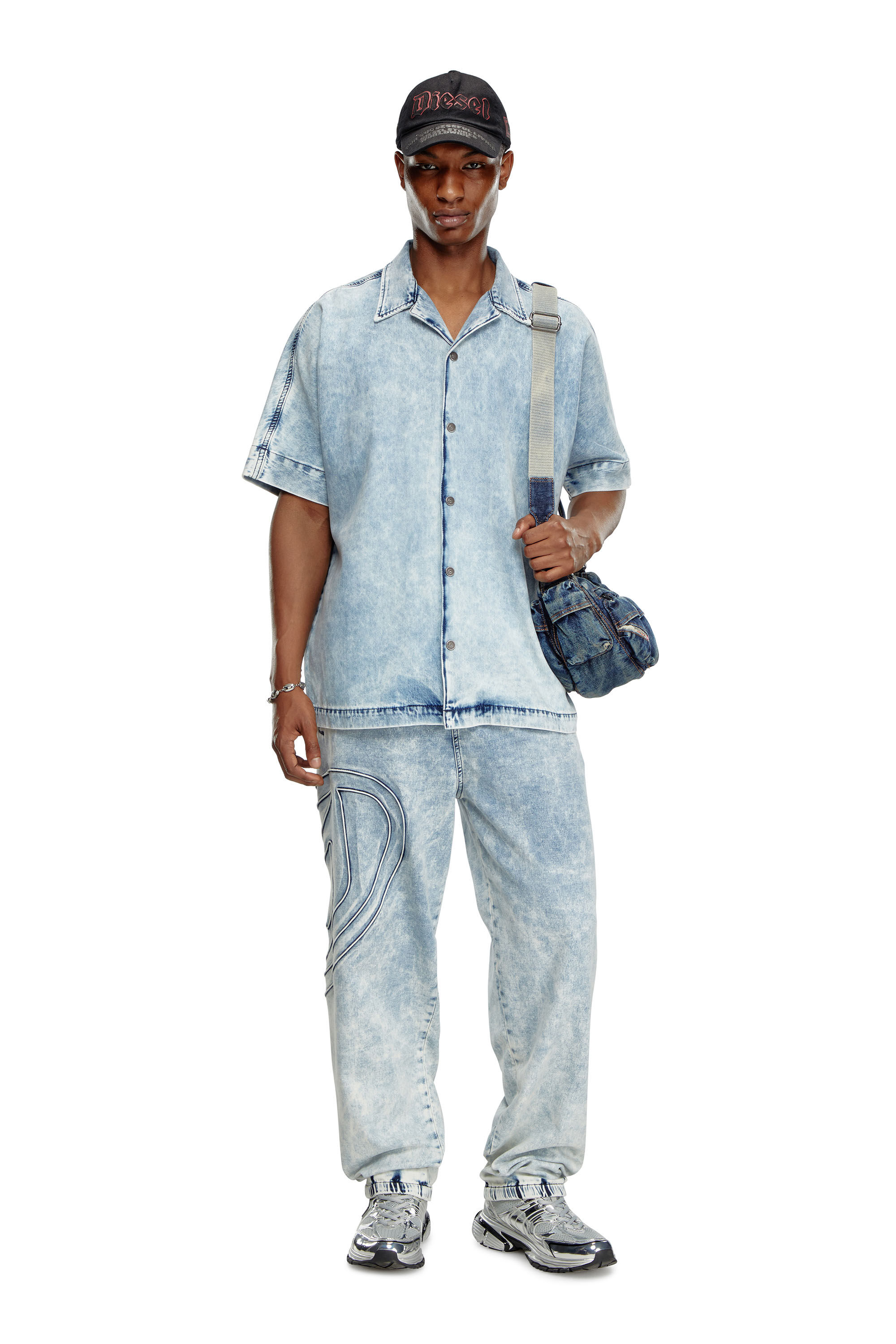 Diesel - D-NABIL-S, Man's Denim bowling shirt with Oval D in Light Blue - 1
