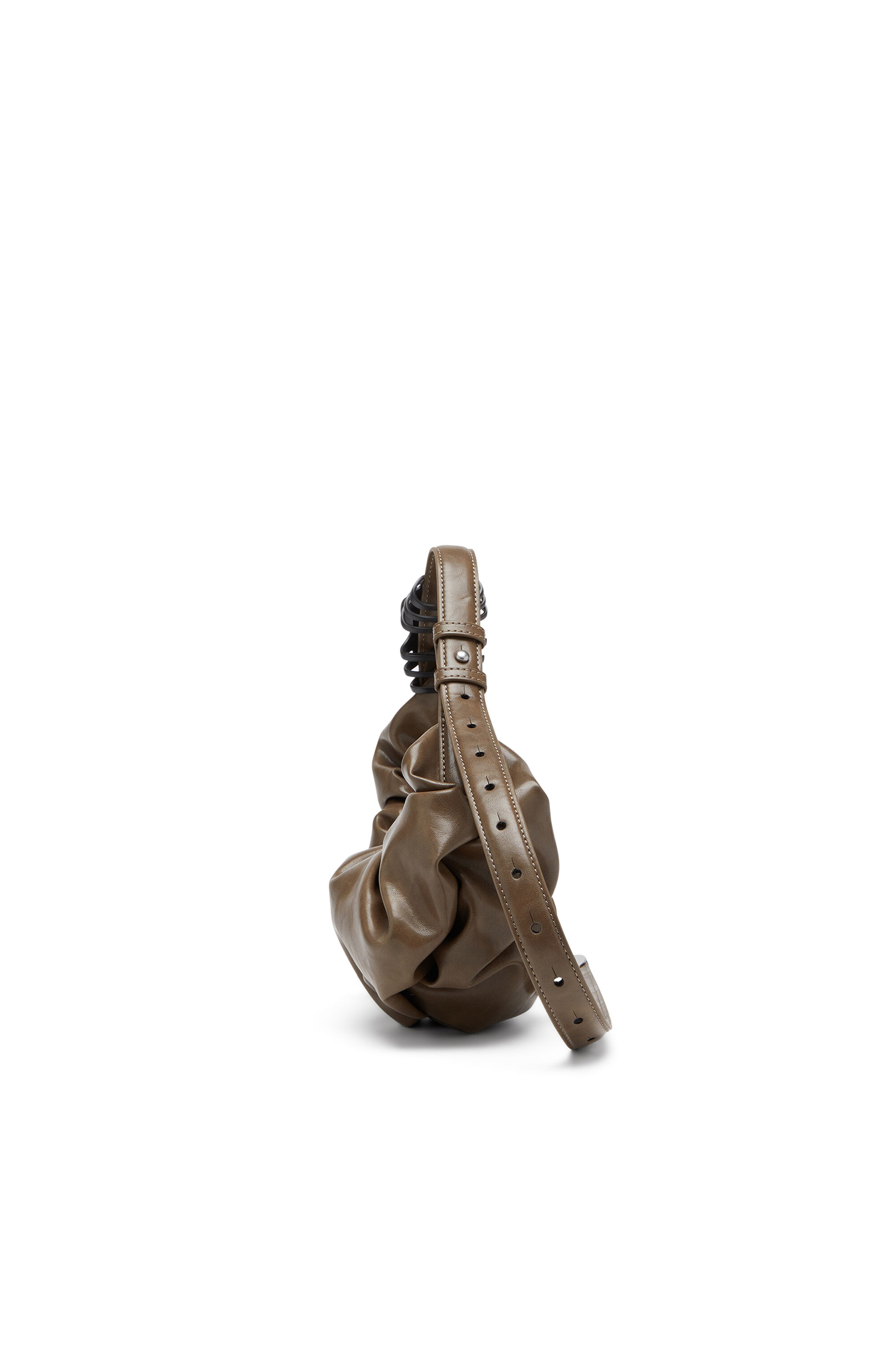 Diesel - GRAB-D HOBO S, Damen Kleine zerknitterte Hobo-Tasche aus glänzendem PU in Braun - 4