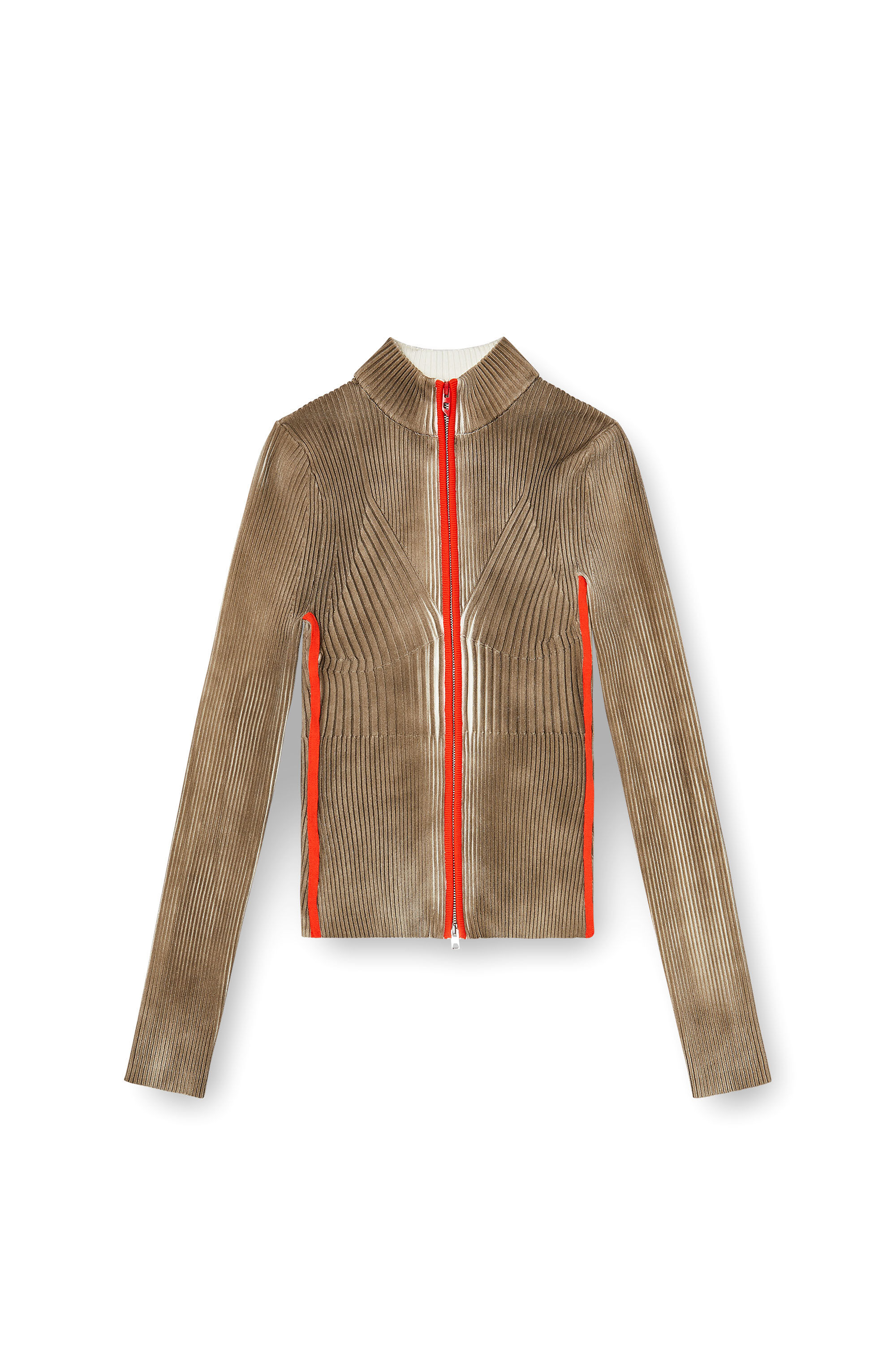 Diesel - M-SARMA, Damen Gerippte zip-Strickjacke mit kontrastierenden Streifen in Rot/Braun - 2