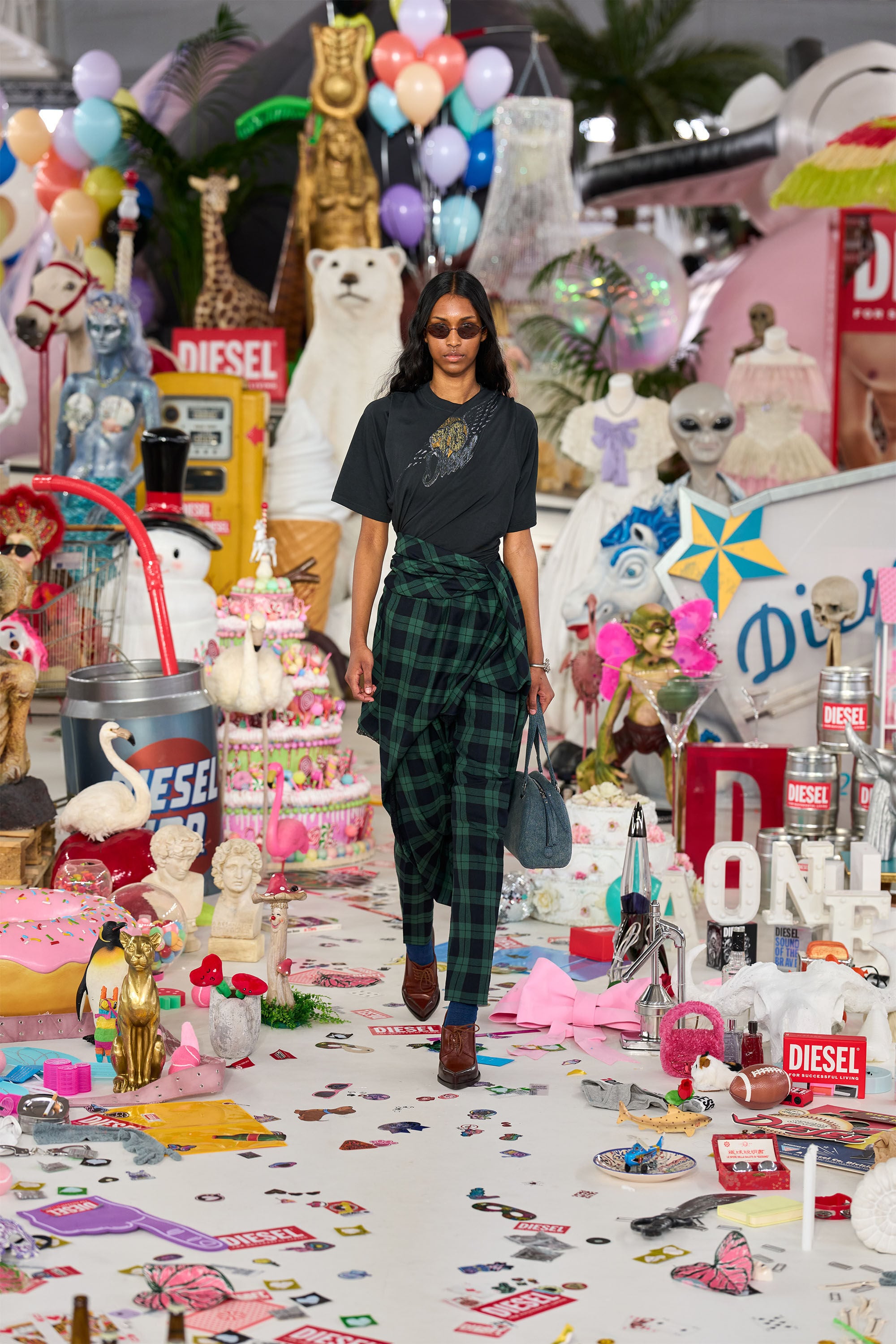 Diesel - O-WINNY, Damen Midilanger Rock im Tartan-Look mit Spitzenbesatz in Gr&uuml;n/Blau - 5