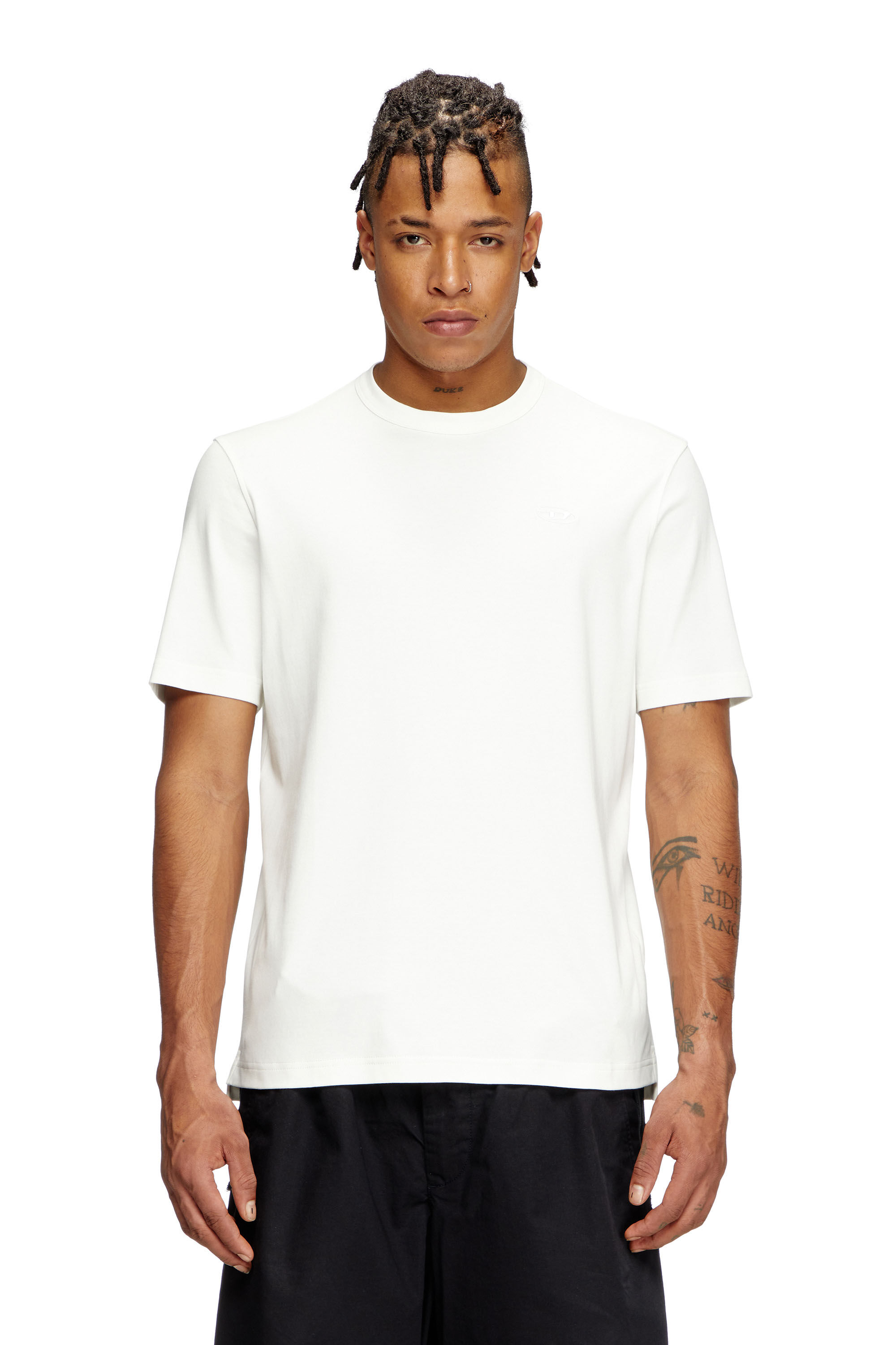 Diesel - T-ADJUST-SLITS-R17, Herren T-Shirt mit farblich abgestimmter Logo-Stickerei in Weiß - 3
