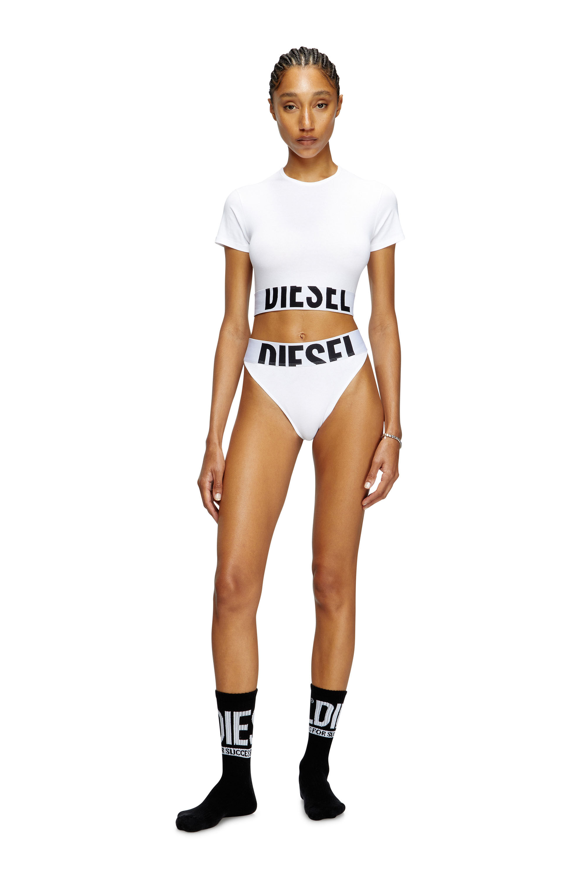 Diesel - UFTEE-SPORT-CROPPED-T-SHIRT, Damen Sportliches verkürztes Top mit Logo-Band in Weiß - 1