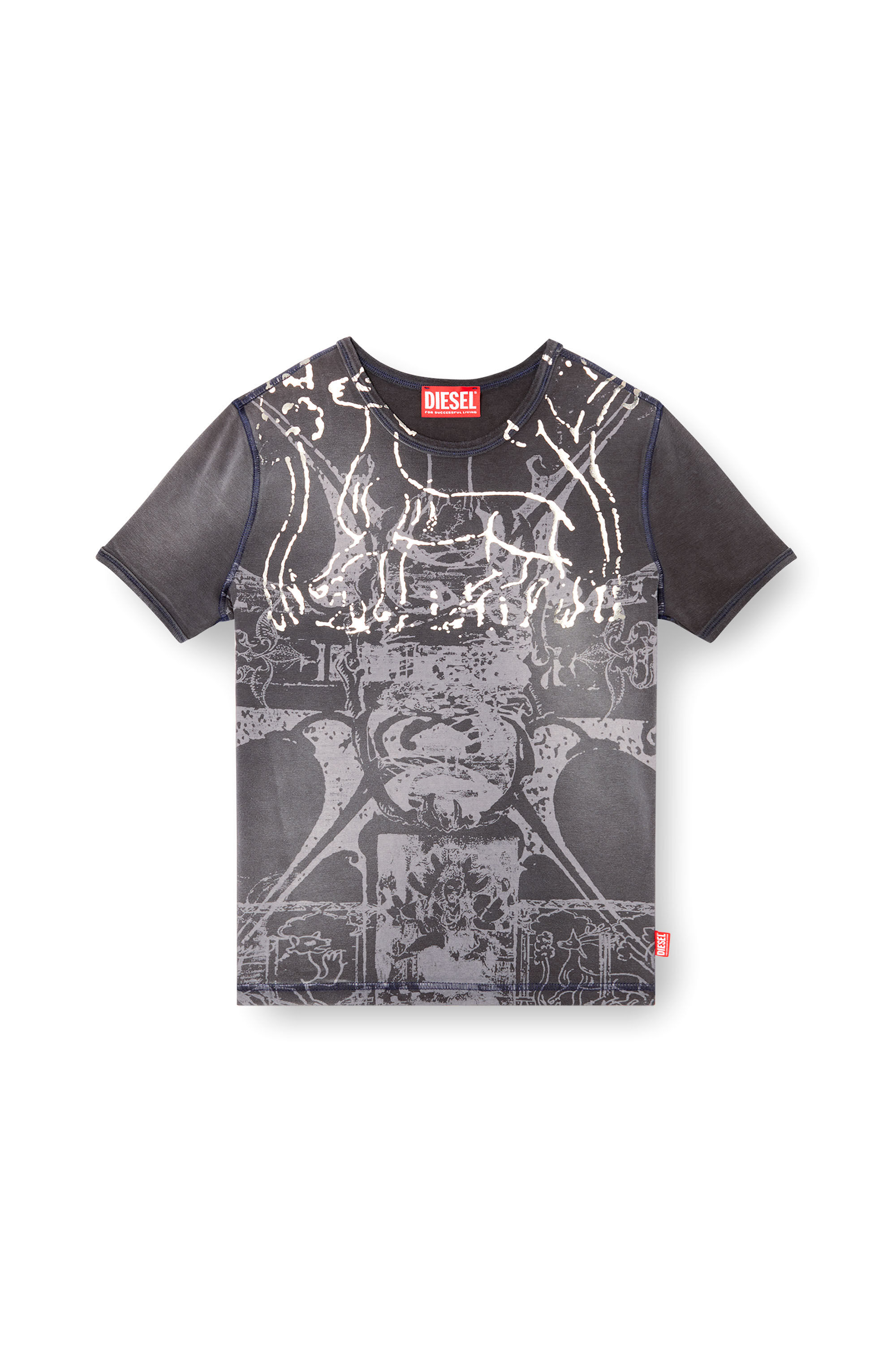 Diesel - T-UNCUTIES-LONG-R6, Damen T-Shirt mit Folien-Print in Schwarz - 2
