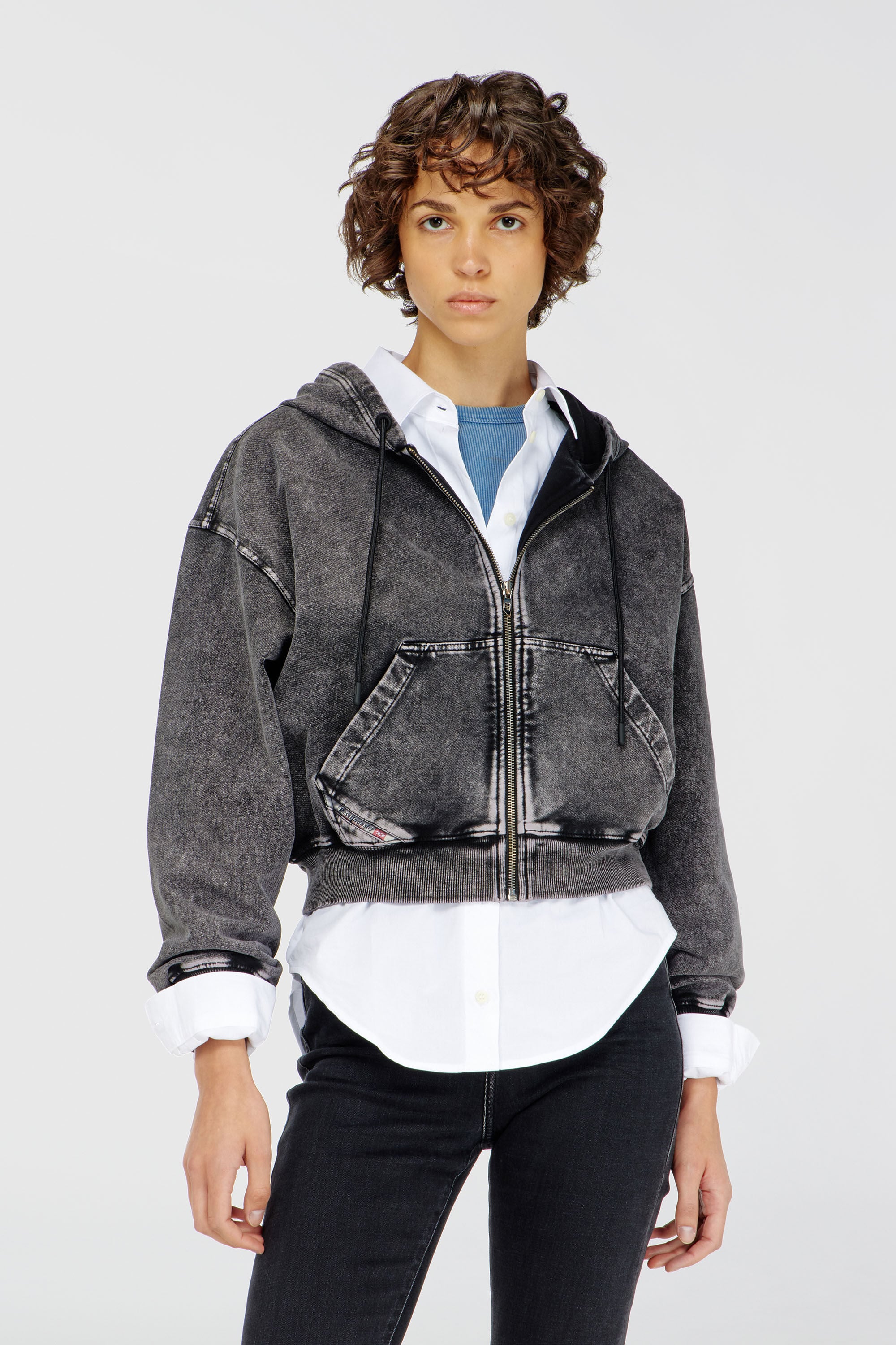 Diesel - F-ELYCY-AA2, Damen Hoodie mit Denim-Effekt in Dunkelgrau - 3