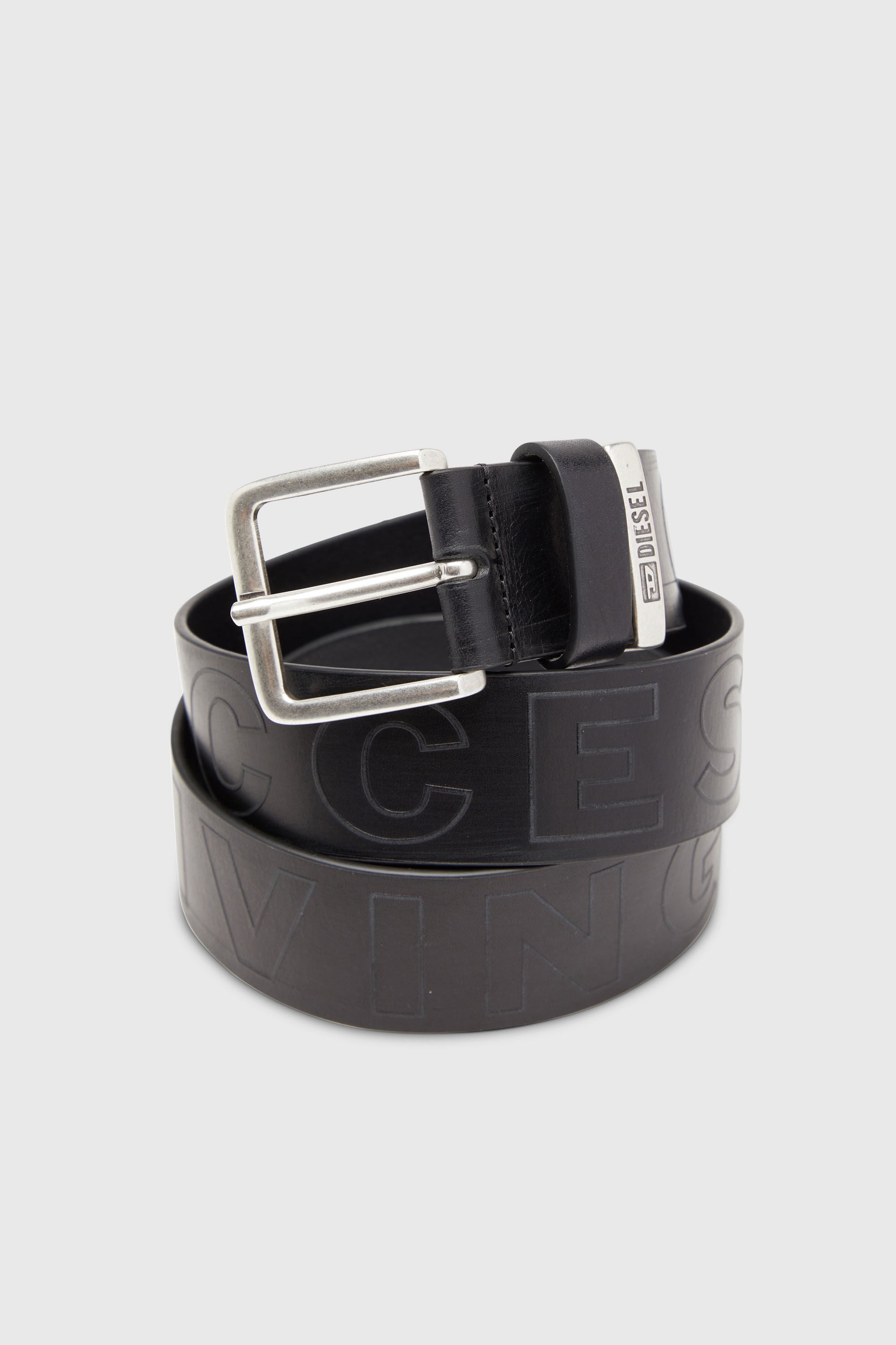 Diesel - B-FSL-OUTLINE, Herren 4 cm Lederg&uuml;rtel mit gepr&auml;gtem Schriftzug in Schwarz - 3