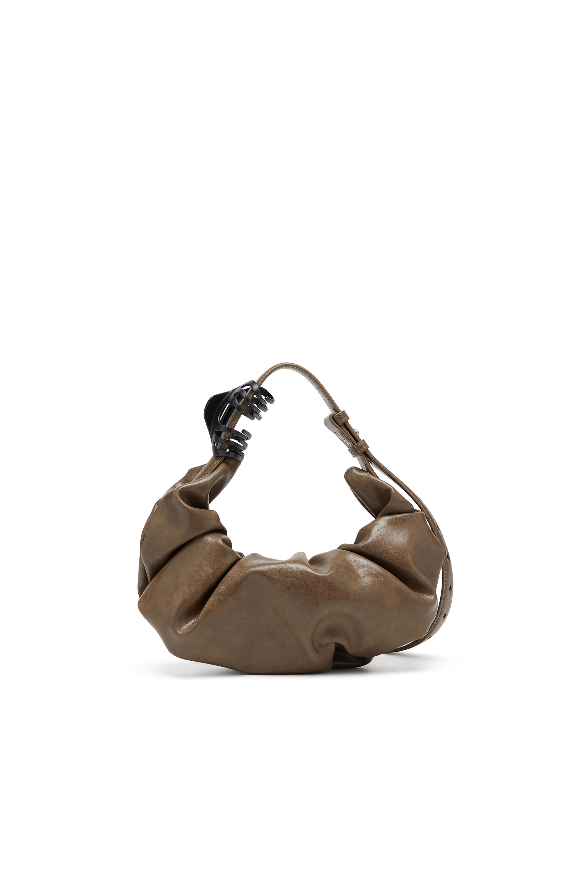 Diesel - GRAB-D HOBO S, Damen Kleine zerknitterte Hobo-Tasche aus glänzendem PU in Braun - 2