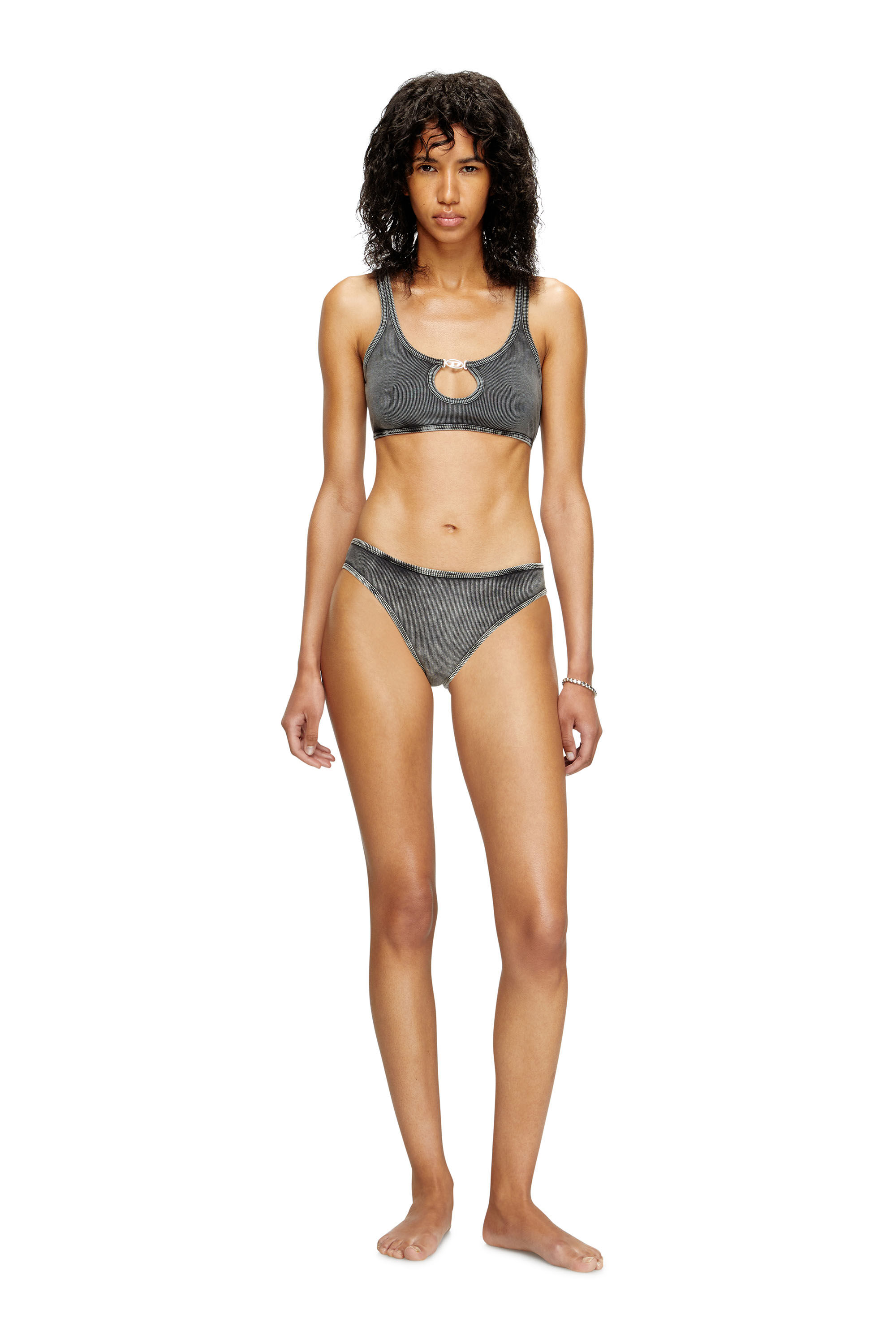 Diesel - UFPN-D-OVAL-HIGH-WAISTED-BRIEF, Damen Gerippte Briefs mit Oval D-Plakette in Schwarz - 1
