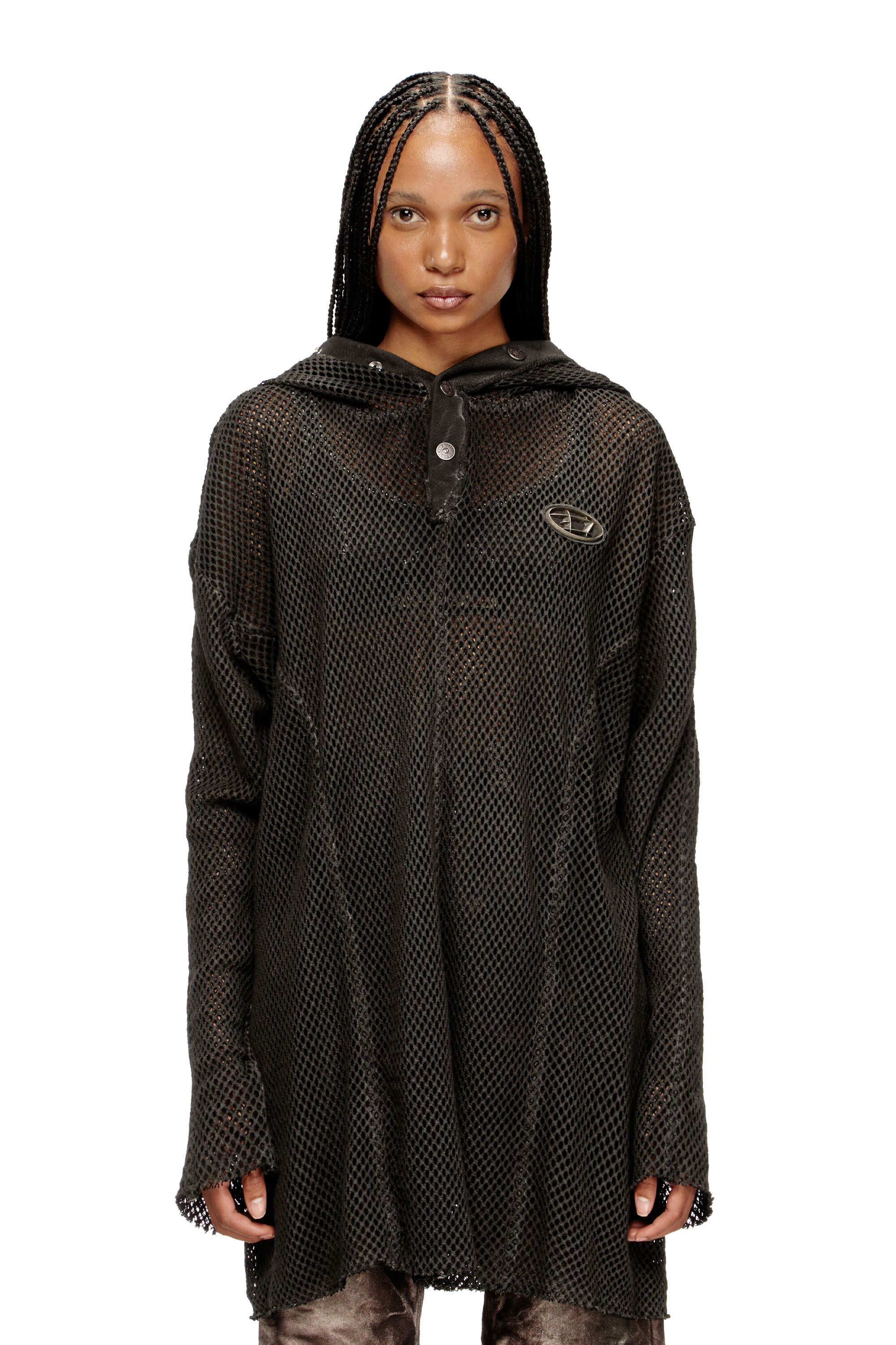 Diesel - S-THUG-FISHNET, Unisex Fischernetz-Hoodie mit vollständig schließendem Kapuzenverschluss in Schwarz - 6
