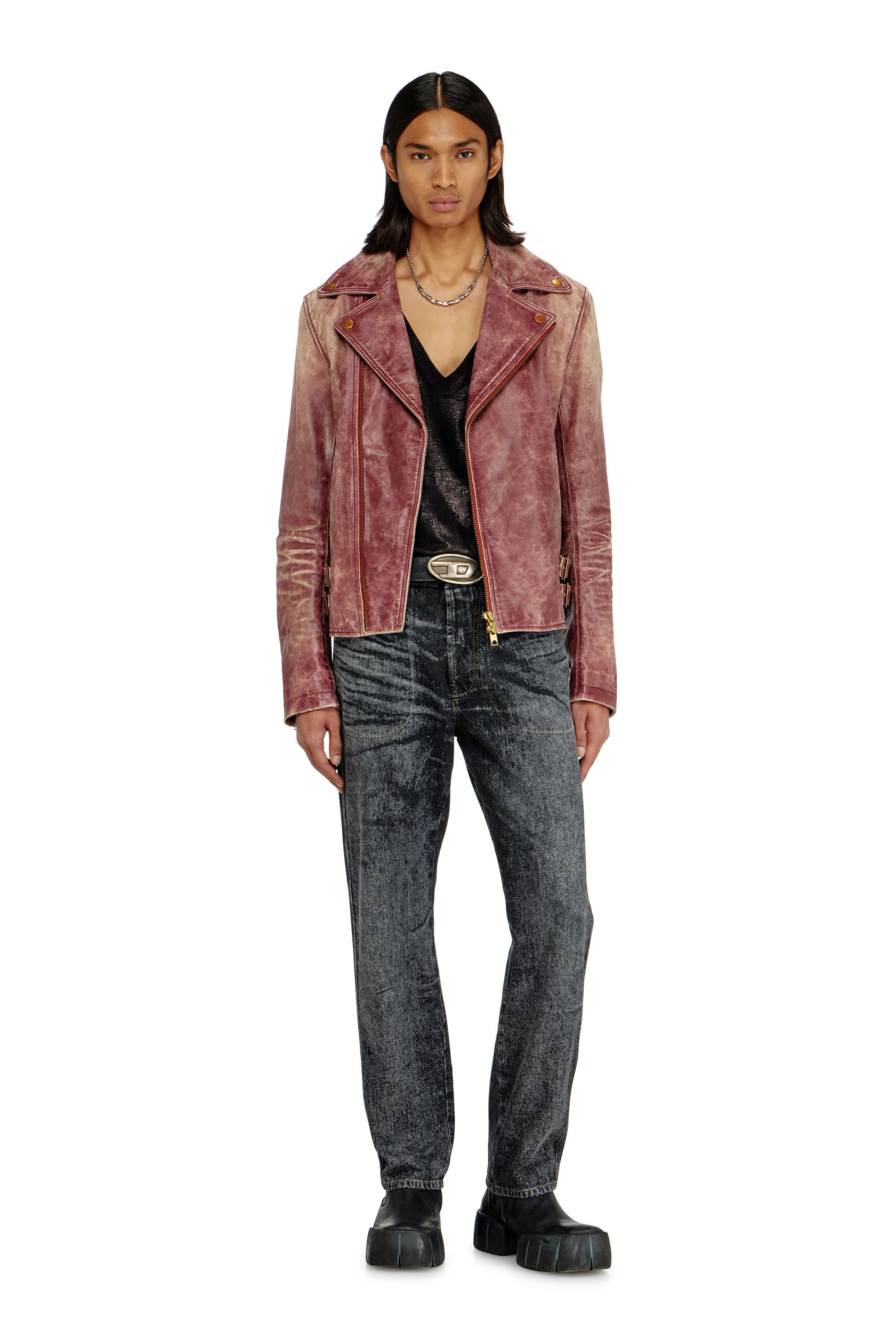 Diesel - L-EON-CJCM, Herren Biker-Jacke aus behandeltem Leder in Braun - 1