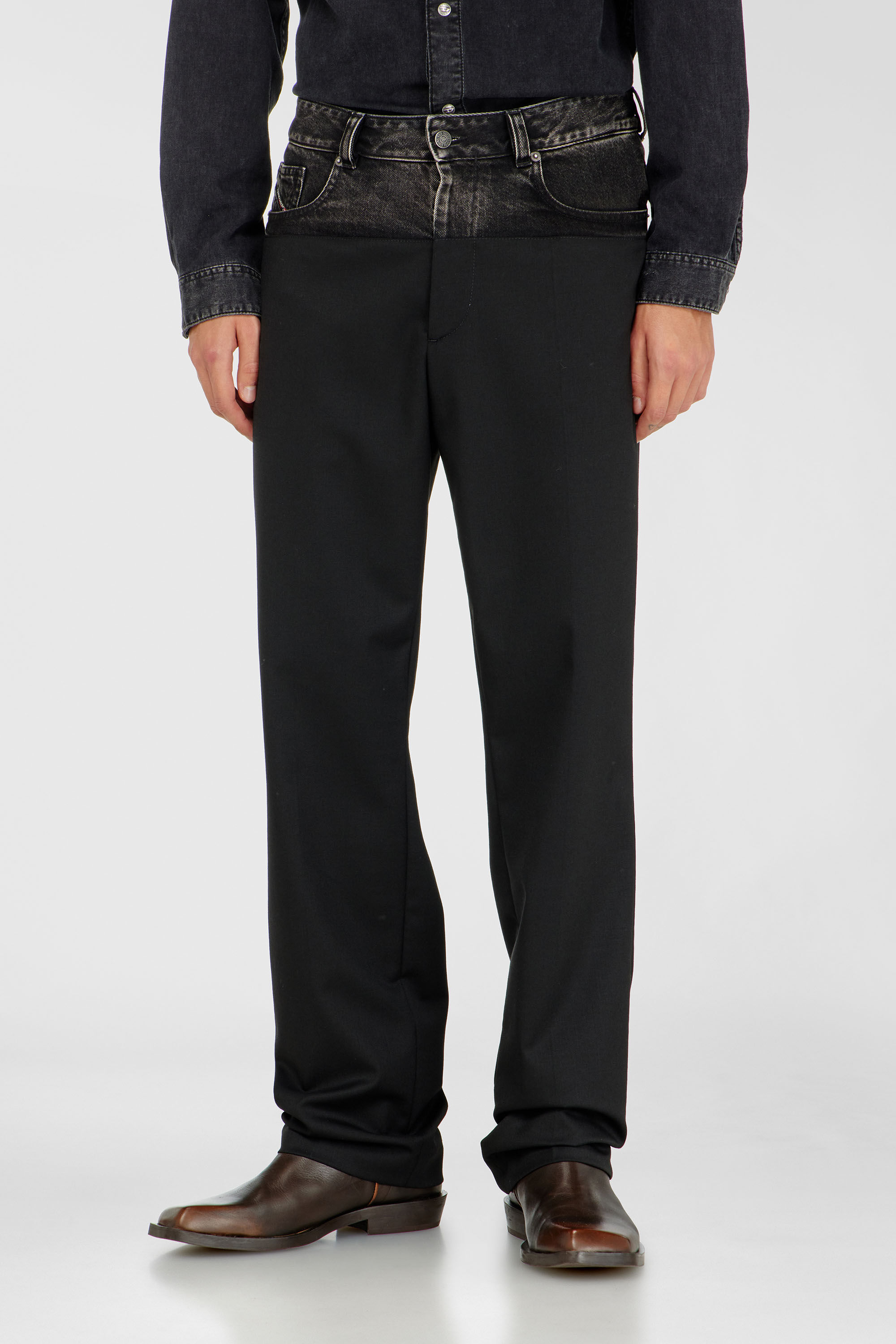 Diesel - P-LOGAN, Man's Pants with denim and tailored sections in Black - 3