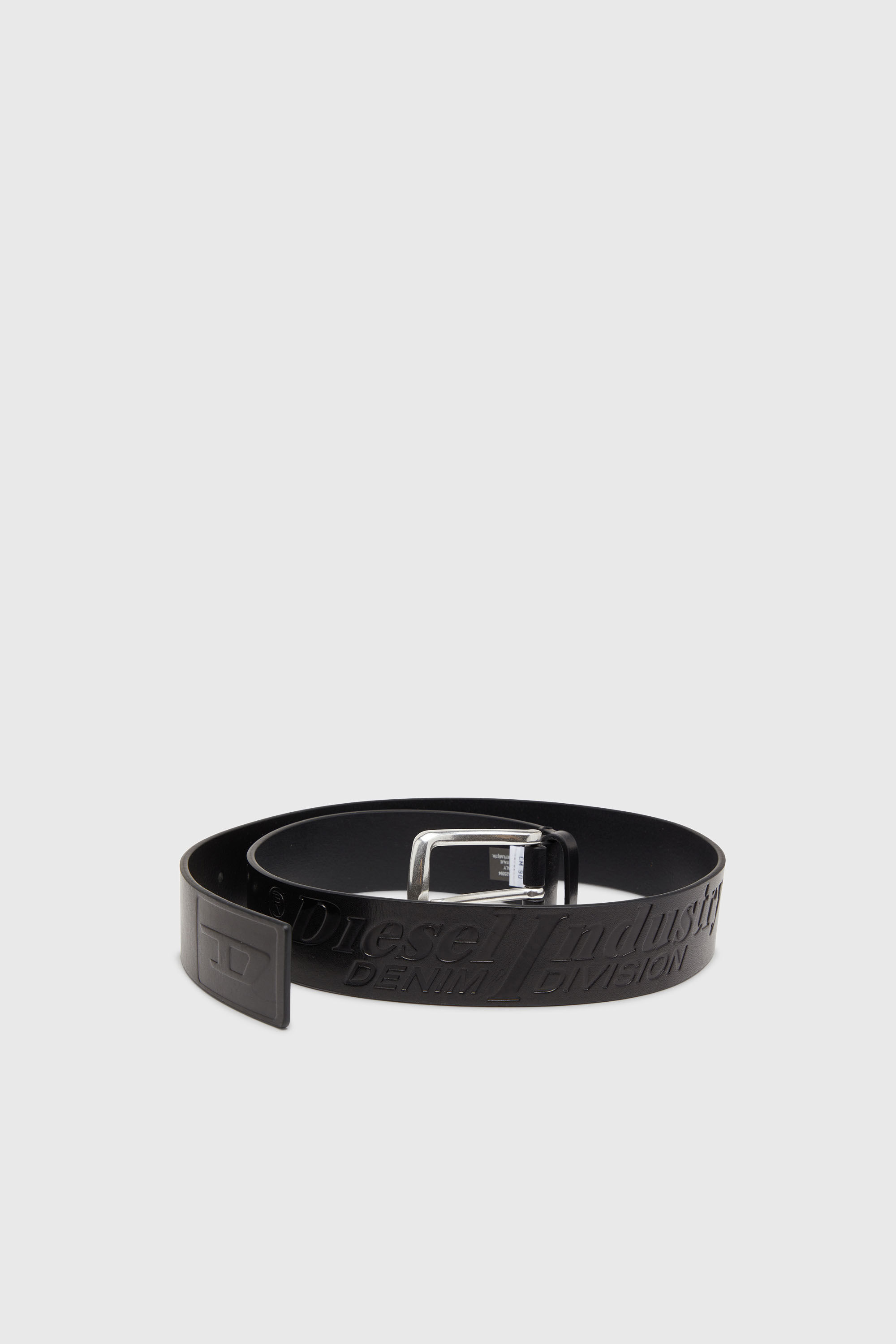 Diesel - B-FLAG-D EMBOSSED, Herren 4 cm Lederg&uuml;rtel mit eingepr&auml;gtem Logo in Schwarz - 3