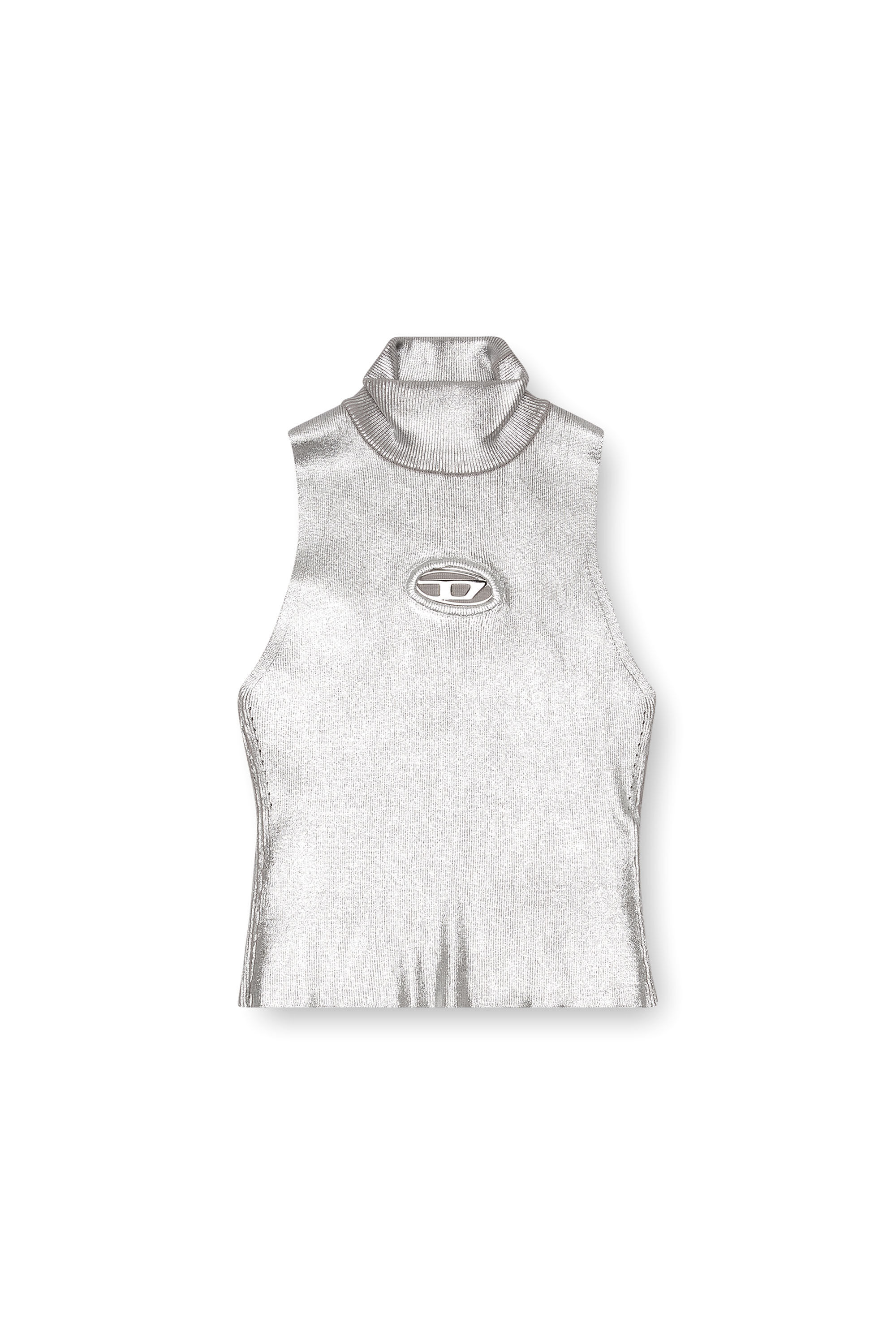 Diesel - M-ONERVAX-TOP, Damen Tanktop aus Metallic-Strick in Silber - 2