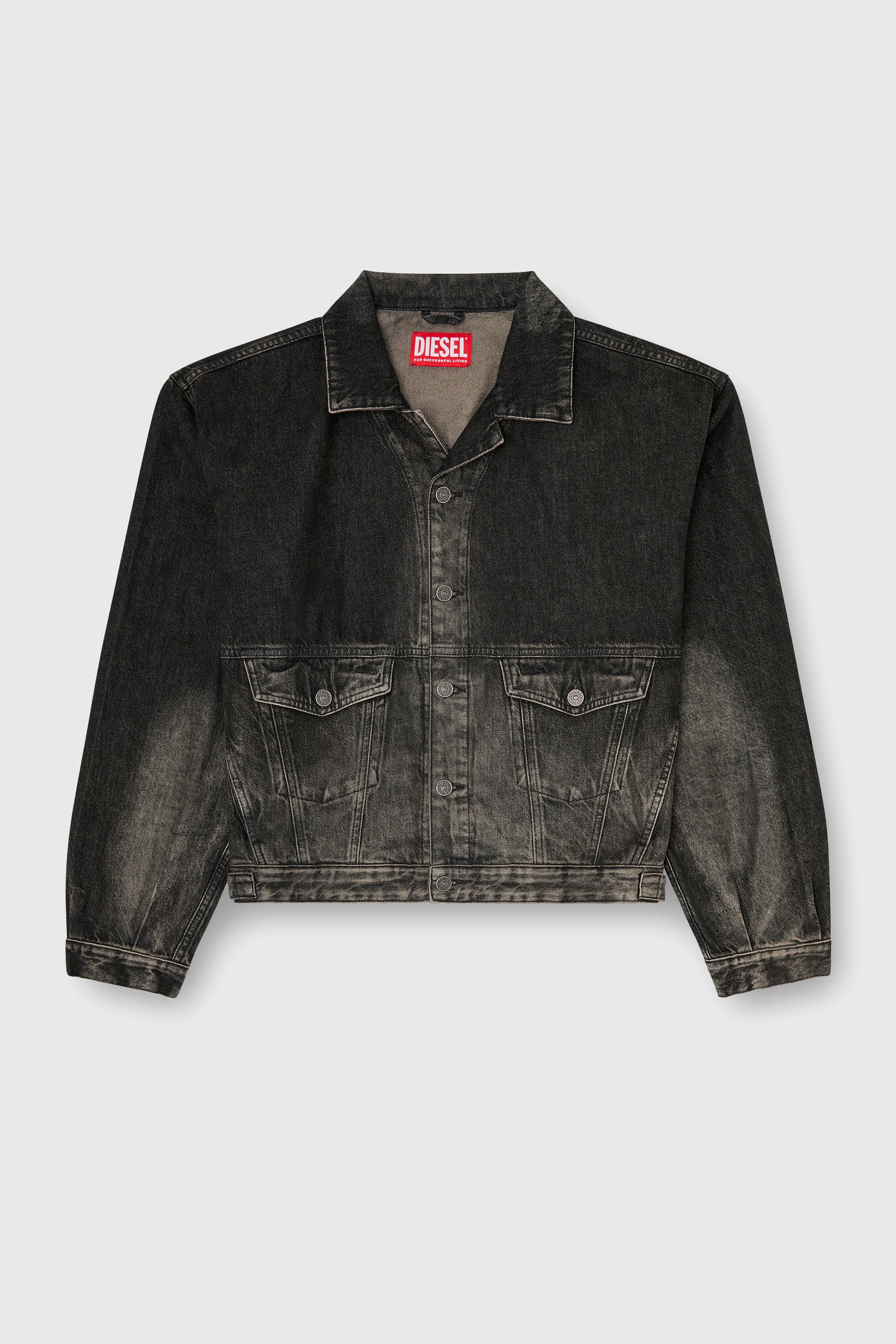 Diesel - D-MORGHI-FSJ, Herren Trucker-Jacke aus Denim mit Dirty-Effekt in Schwarz/Dunkelgrau - 2