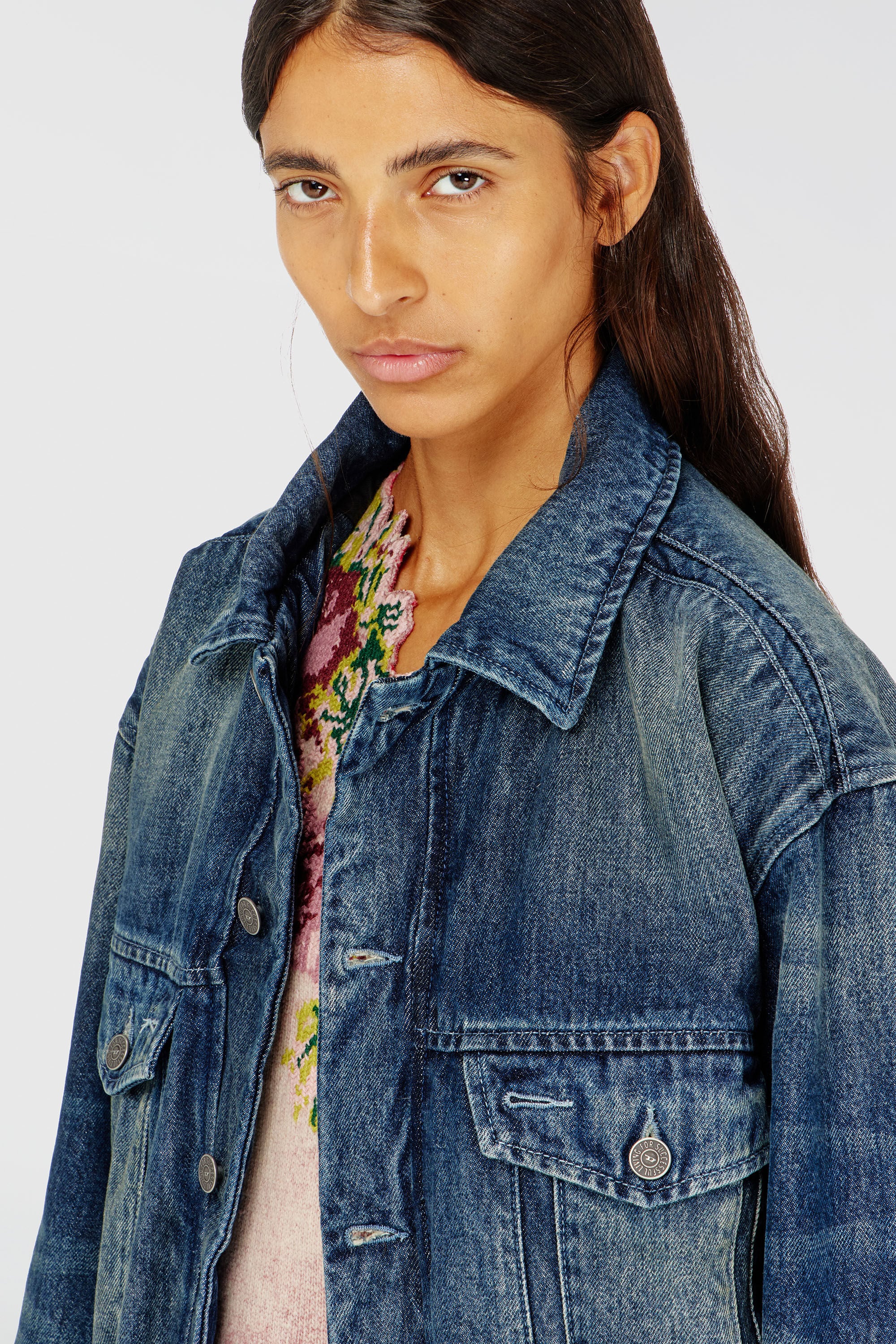 Diesel - DE-MORVI-FSJ, Damen Elastische Truckerjacke aus Denim in Dunkelblau - 5
