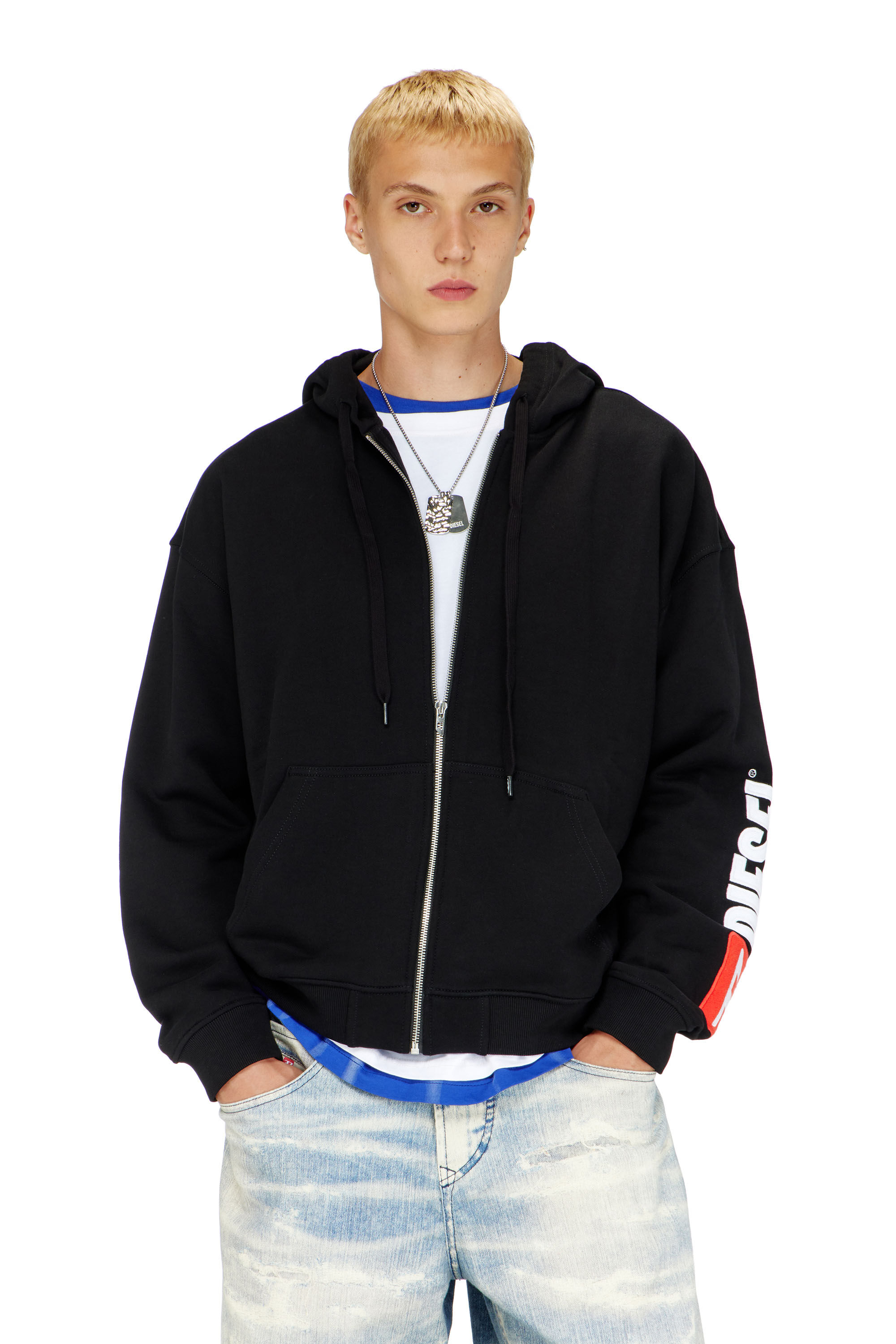 Diesel - S-BOXT-ZIP-HOOD-DIV, Herren Hoodie mit Logo-Patch-Stickerei in Schwarz - 3