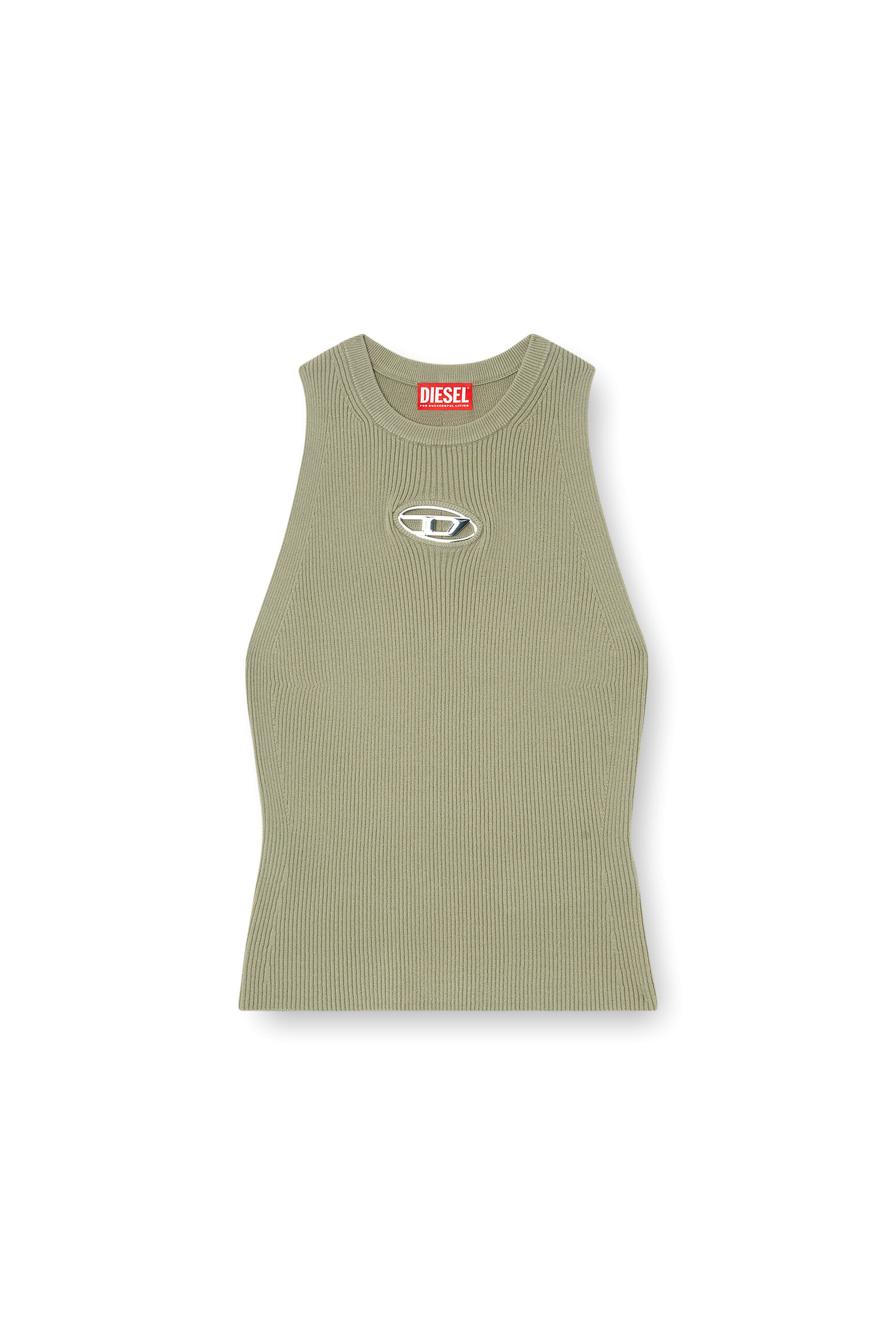 Diesel - M-CADDIX-TOP, Damen Top in Rippstrick-Optik mit kleiner Logo-Plakette in Grün - 2