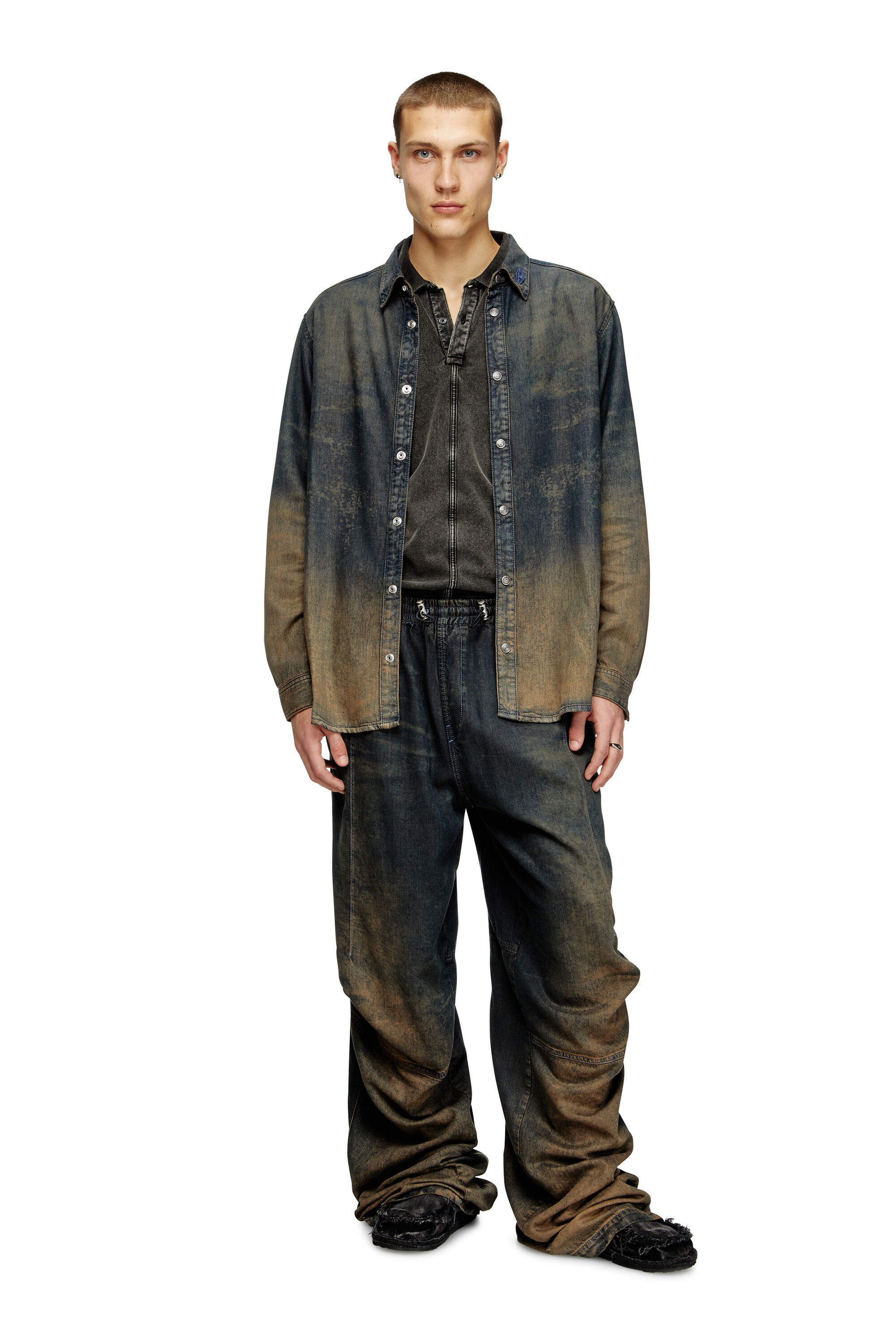 Diesel - D-SIMPLY-S8, Herren Hemd aus nuanciert fließendem Denim in Dunkelblau - 1