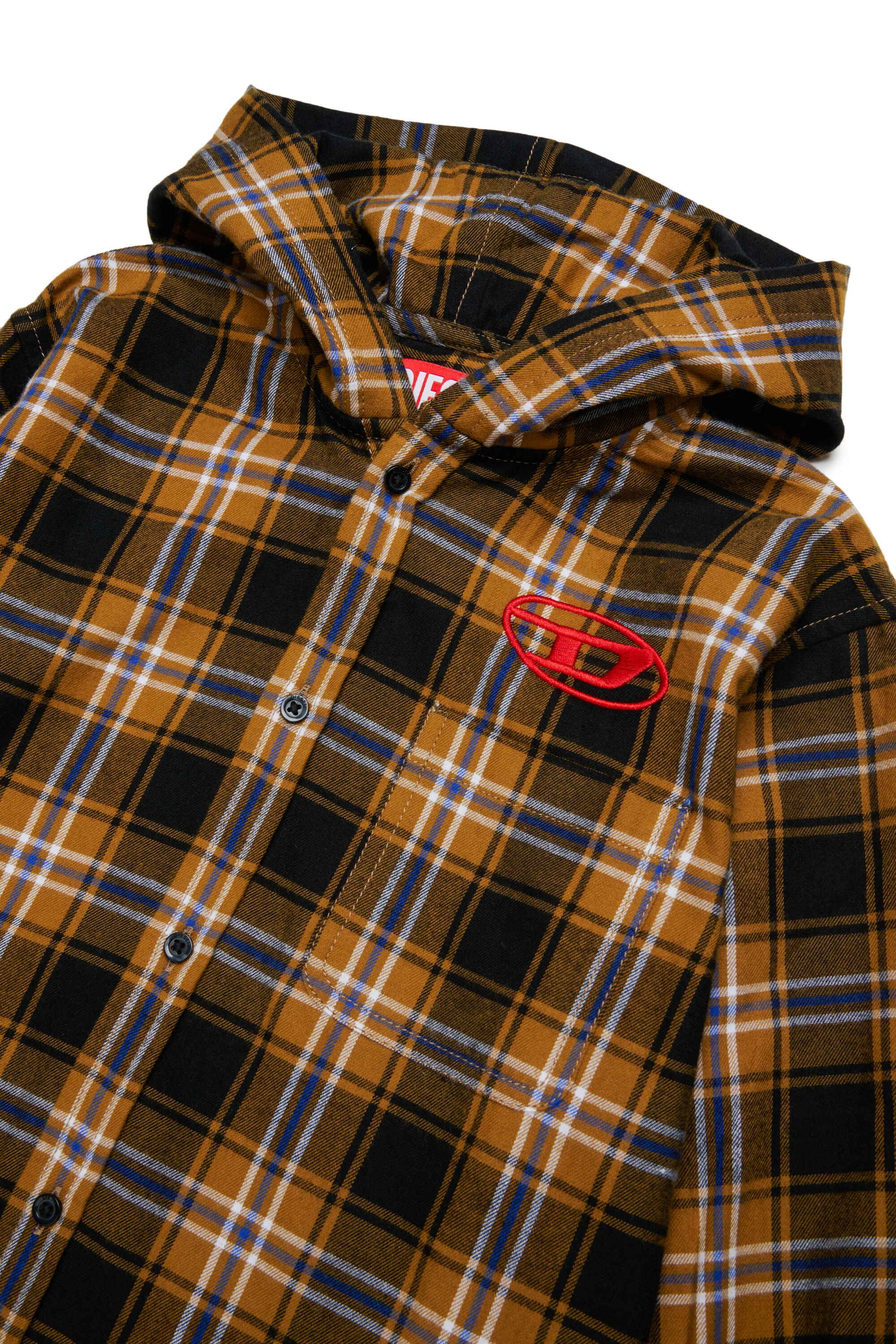 Diesel - CHECK OVER, Herren Hooded check shirt mit Oval D Stickerei in Braun - 3