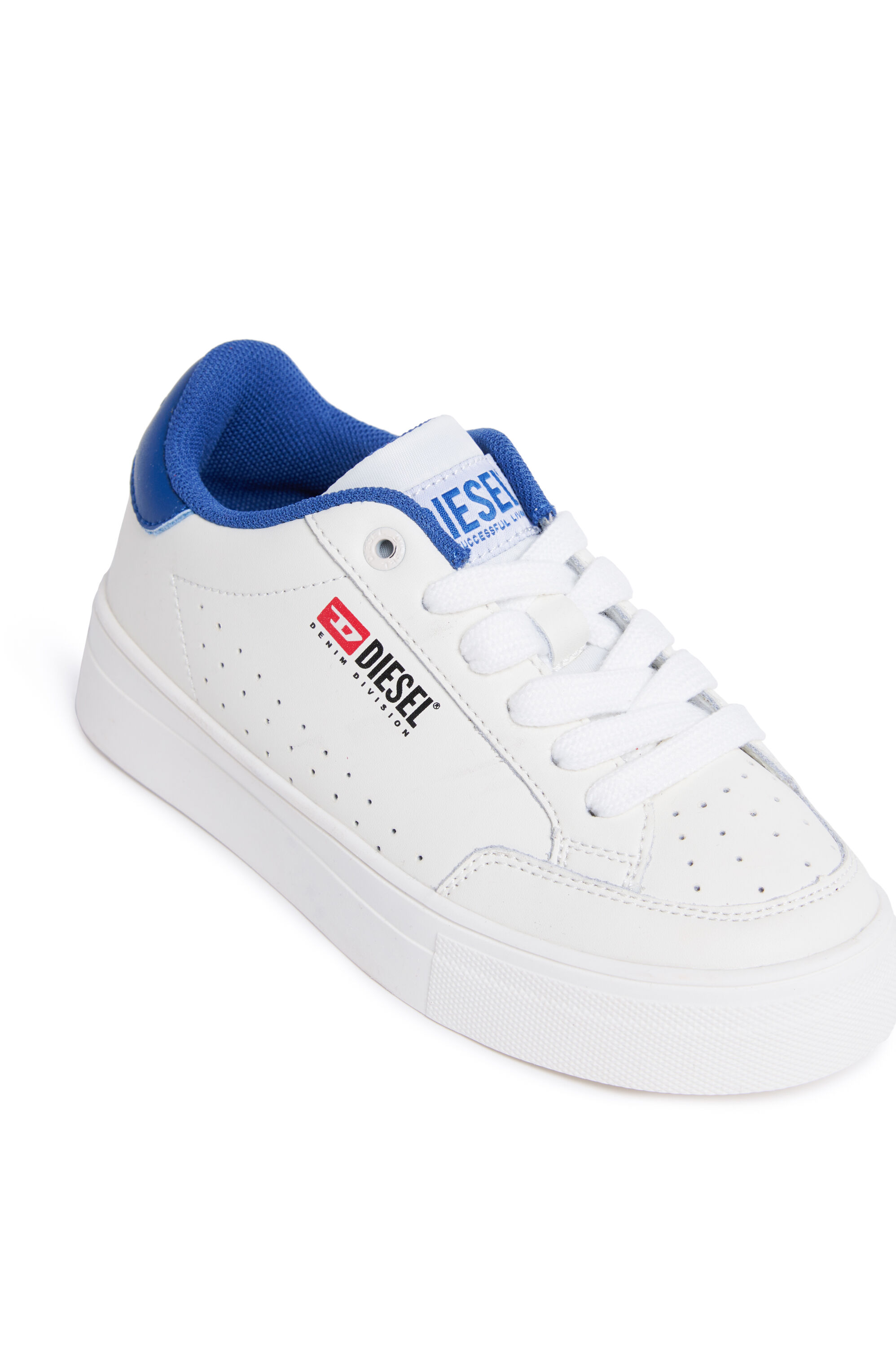 Diesel - S-VANEELA VTG, Unisex Sneakers aus perforiertem Leder in Weiss/Blau - 4