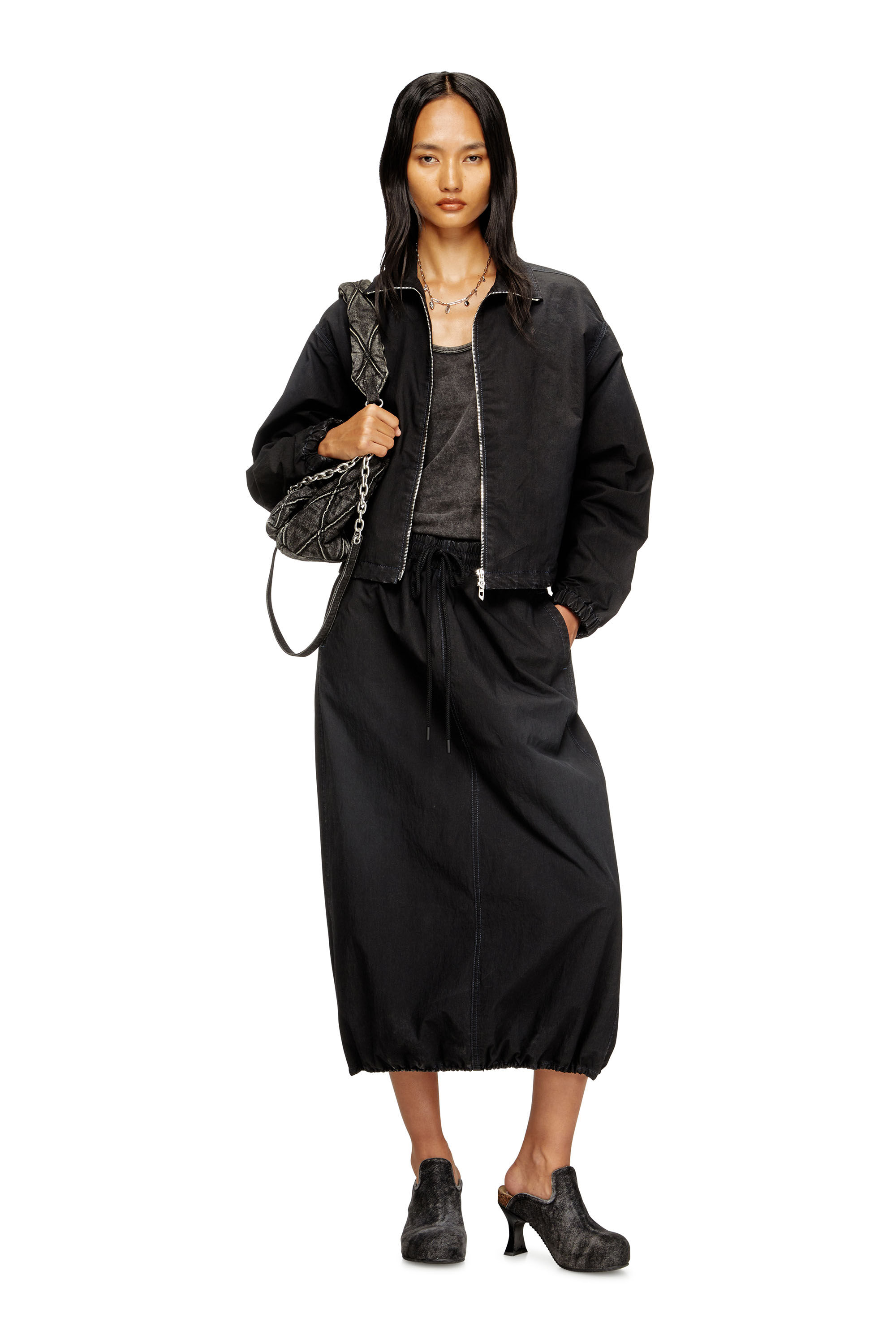 Diesel - DE-SANDERZ JOGG, Damen Technische hochgeschlossene Jacke aus JoggJeans in Schwarz - 1