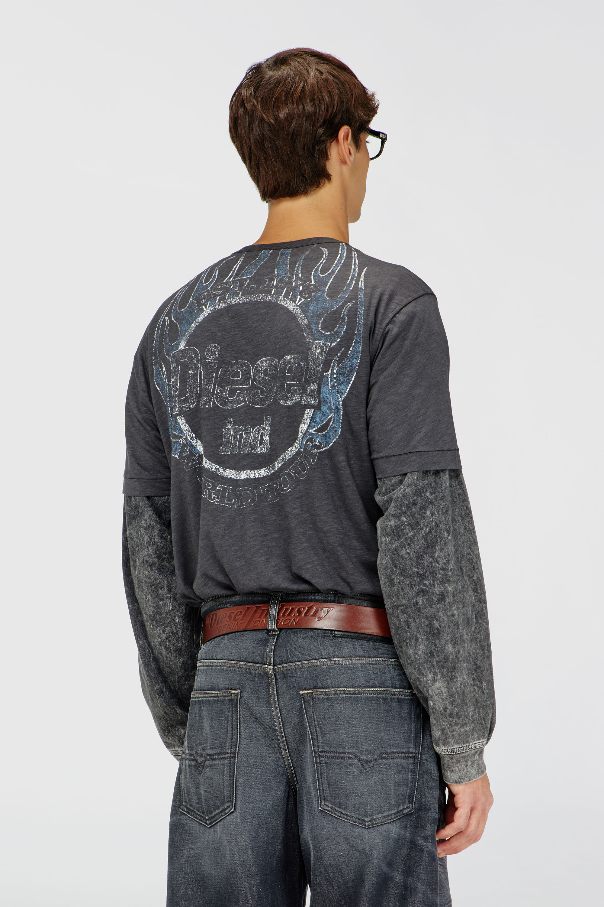 Diesel - T-ADJUST-B11, Herren T-Shirt aus Slub-Jersey mit Crack-Print in Dunkelgrau - 4