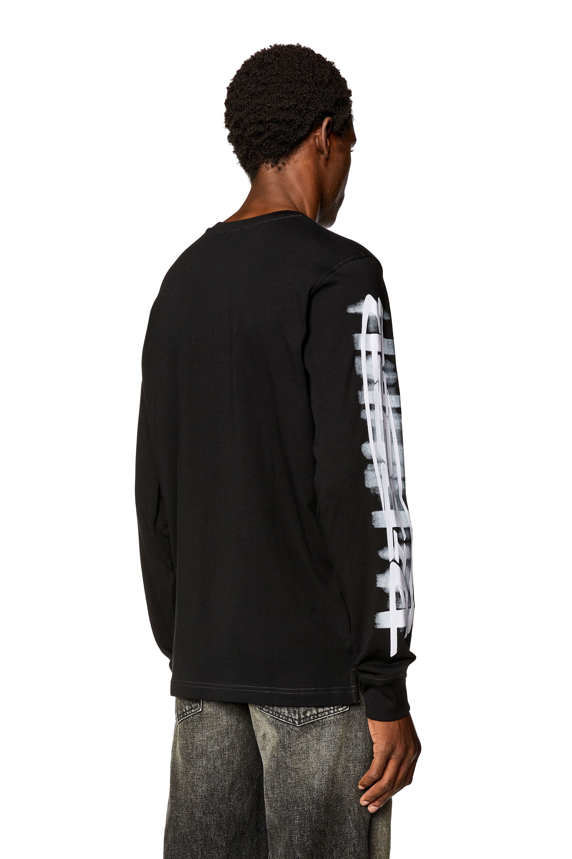 Diesel - T-JUST-LS-SLITS-N2, Herren Langarm-T-Shirt mit verschwommenem Diesel-Print in Schwarz - 4