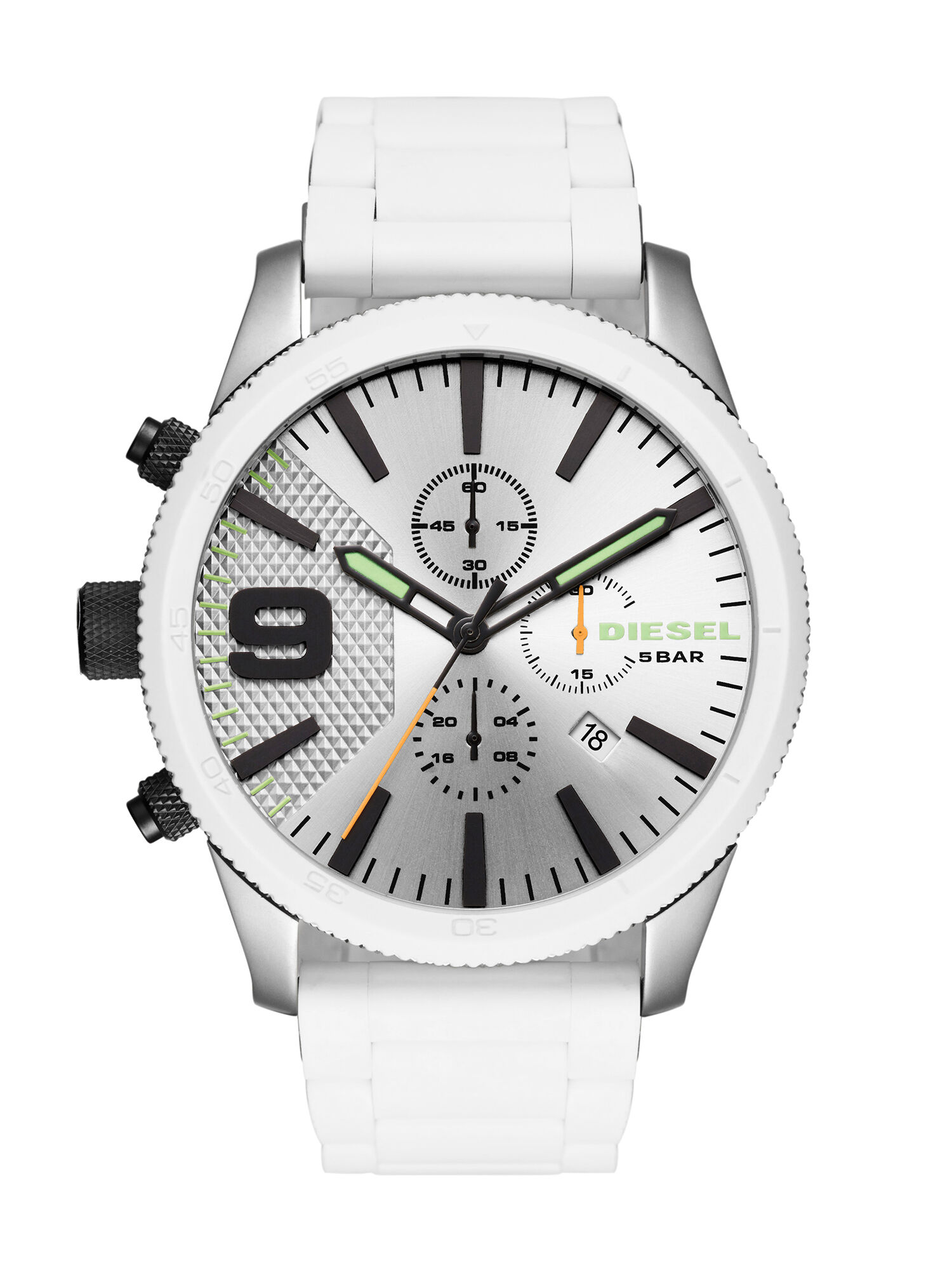 Diesel - DZ4449, Herren Uhr aus weißem Silikon mit drehbarer Lünette in Weiß - 1