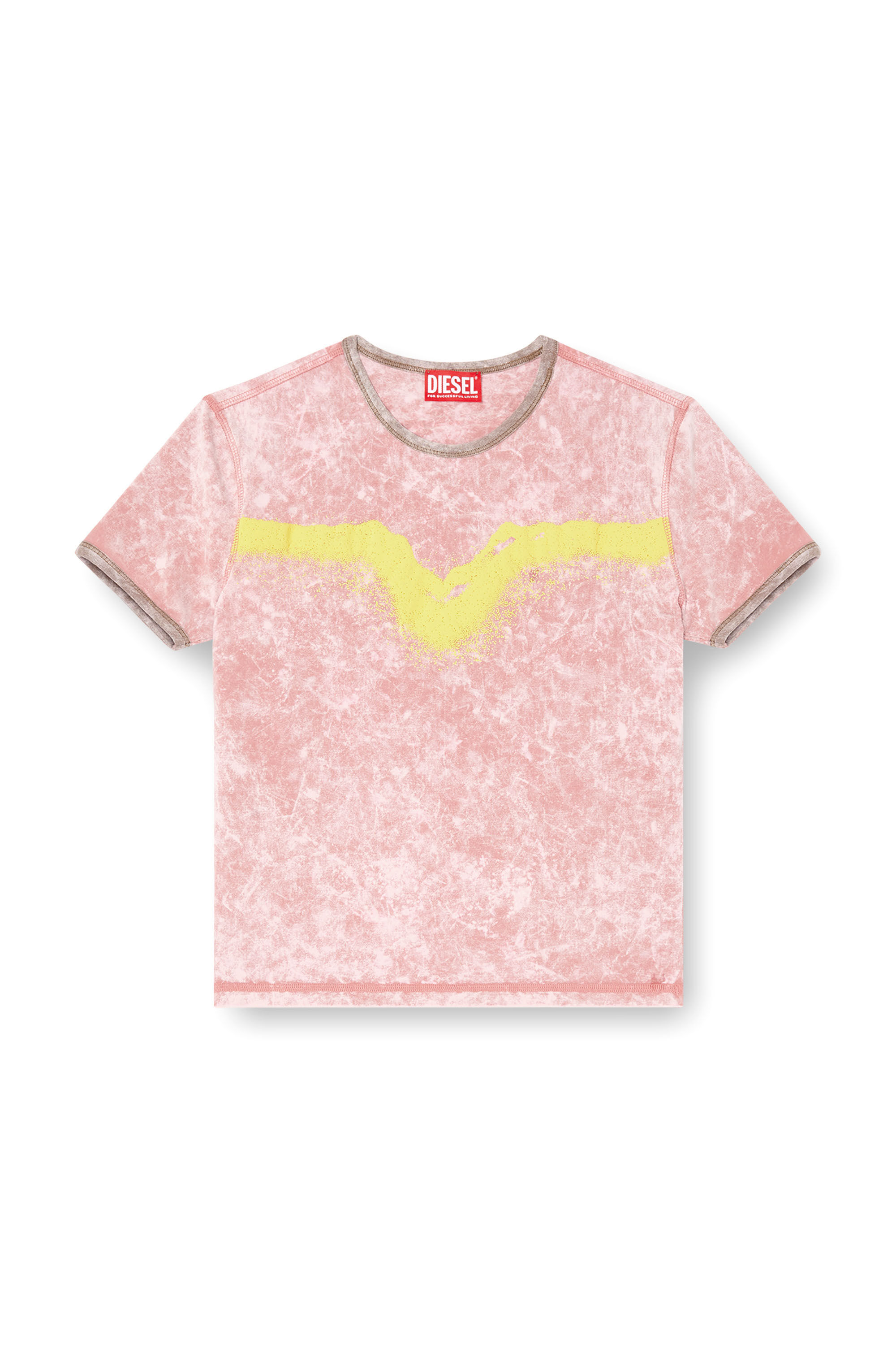 Diesel - T-UNCUTIE-LONG-Q3, Damen T-Shirt in schmalem Fit mit Oval D-Puff-Print in Rosa - 2