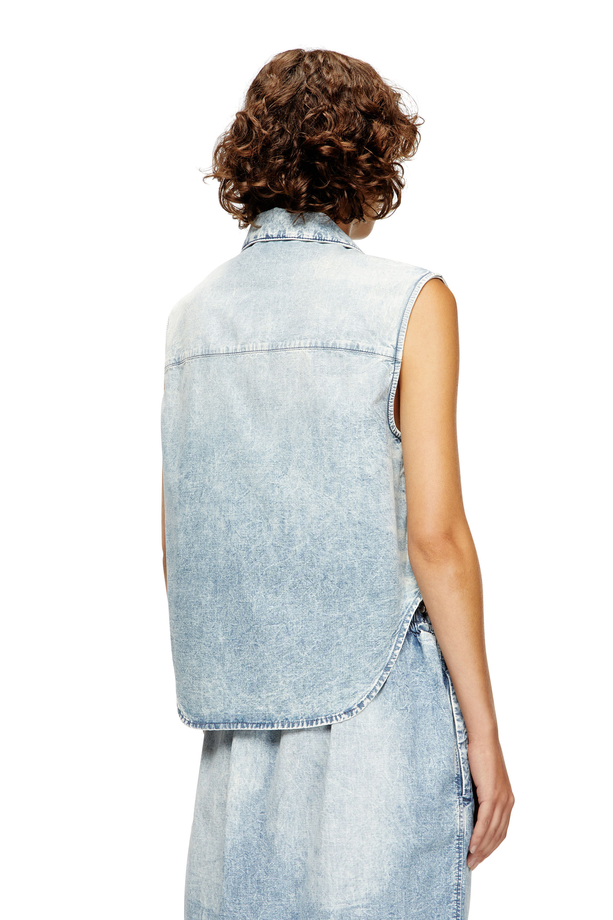 Diesel - DE-NABI-S, Damen Ärmelloses Oberteil aus marmoriertem Denim in Hellblau - 4