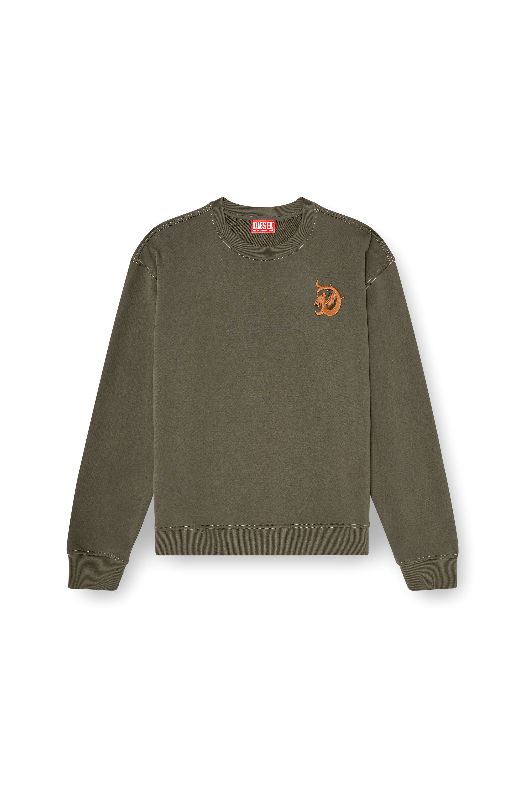 Diesel - S-NORM-AA4, Herren Sweatshirt mit Stickerei und Flockprint in Armeegr&uuml;n - 2