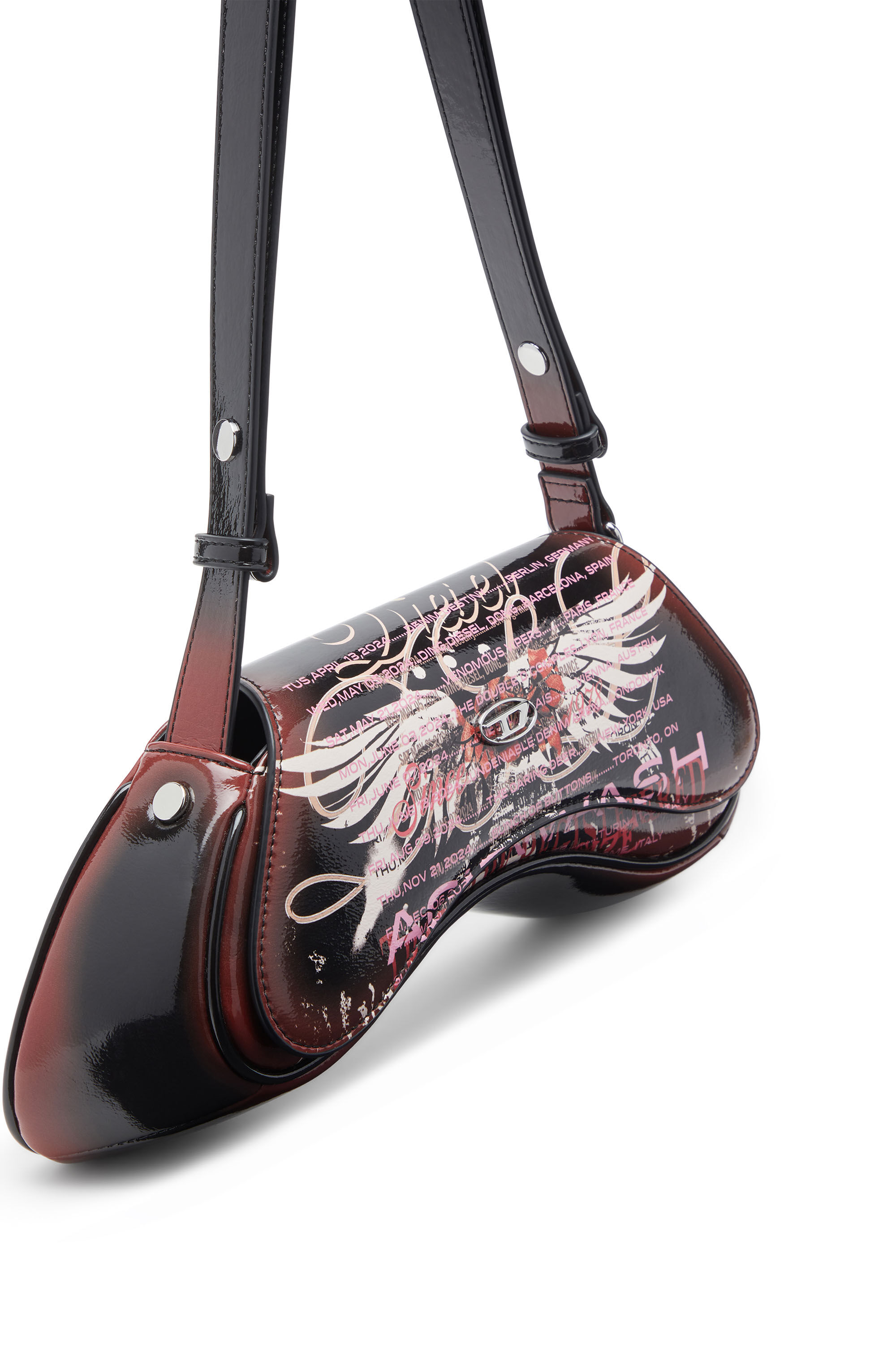 Diesel - PLAY CROSSBODY, Damen Play-Schultertasche mit glänzendem PU-Print in Schwarz/Braun - 2