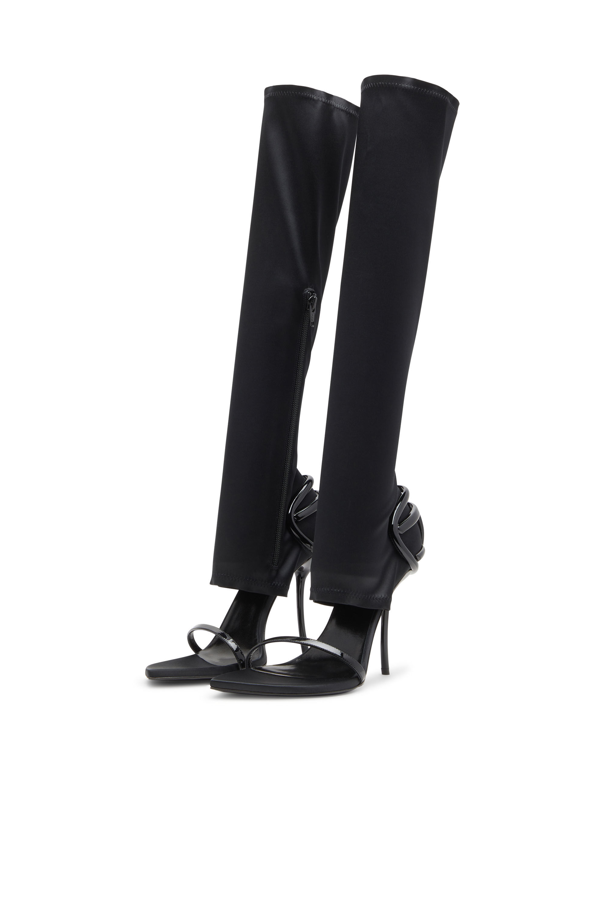 Diesel - D-TEN&HALF SDL KB, Damen D-Ten&Half-Stiletto-Kniestiefel-Sandalen aus Stretch-Satin in Schwarz - 7