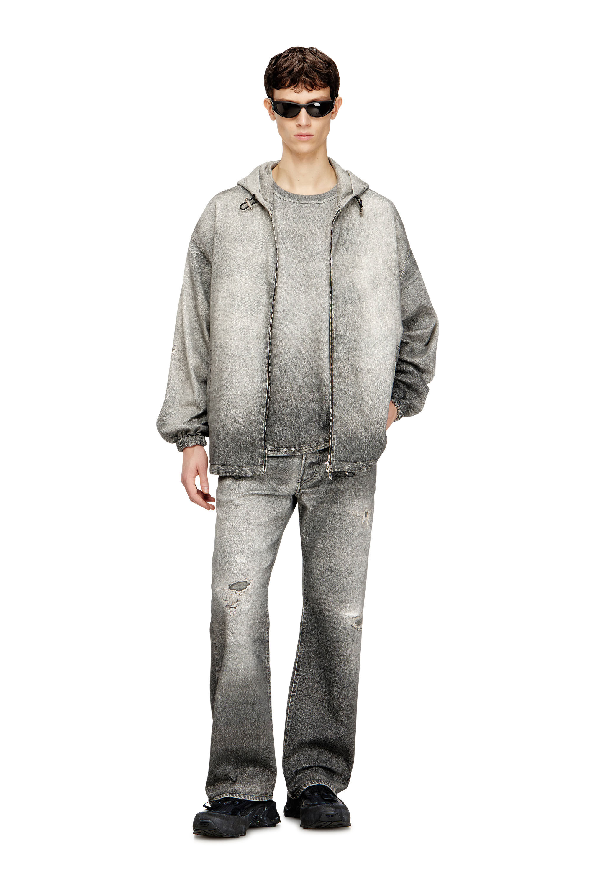 Diesel - D-BOX JOGG, Herren Denim-T-Shirt mit Trompe-l'&oelig;il-Effekt-Behandlung in Grau - 1