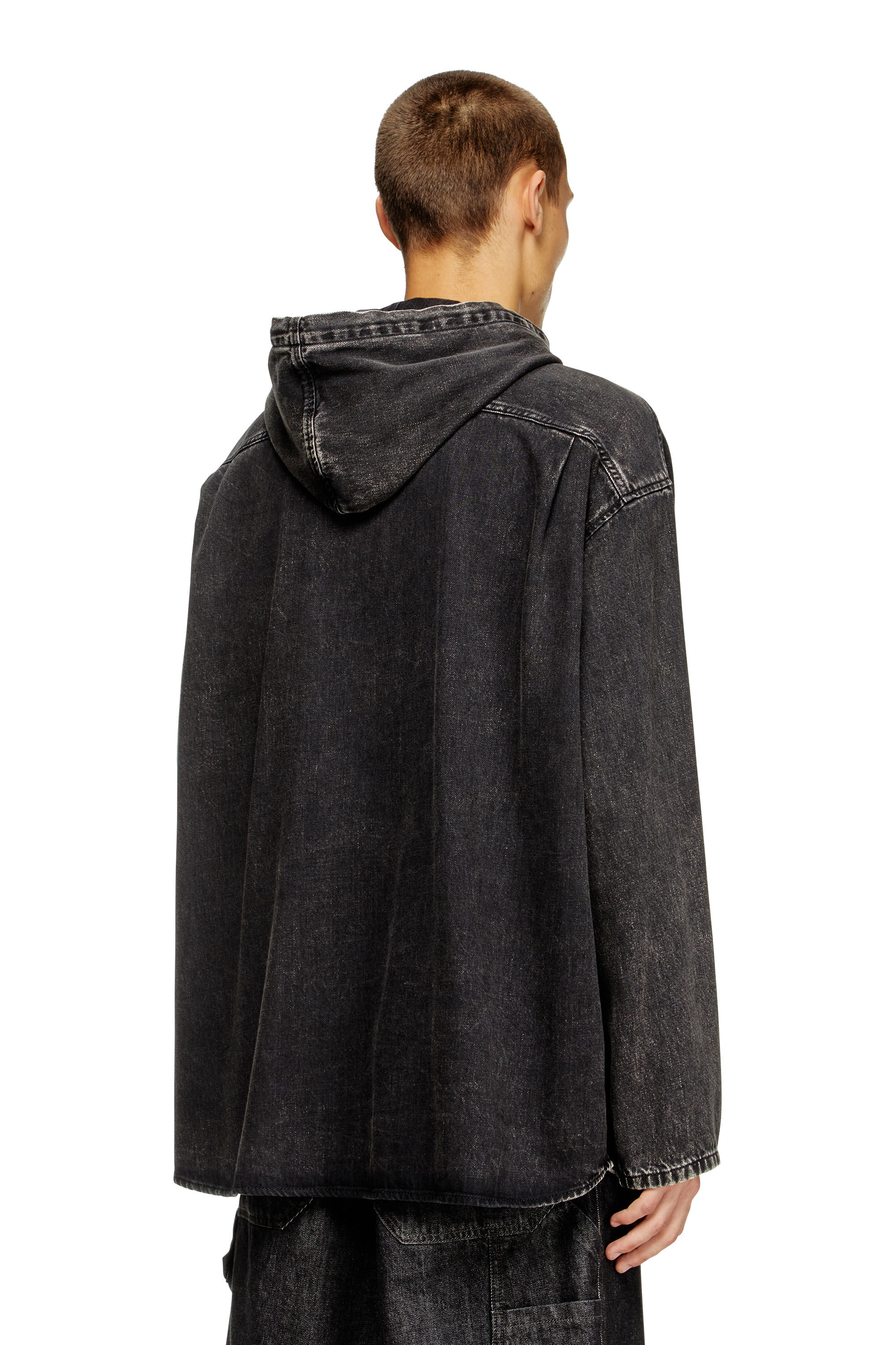 Diesel - D-DEWNY-HOOD, Herren Hybridshirt aus Tencel-Denim in Schwarz - 4