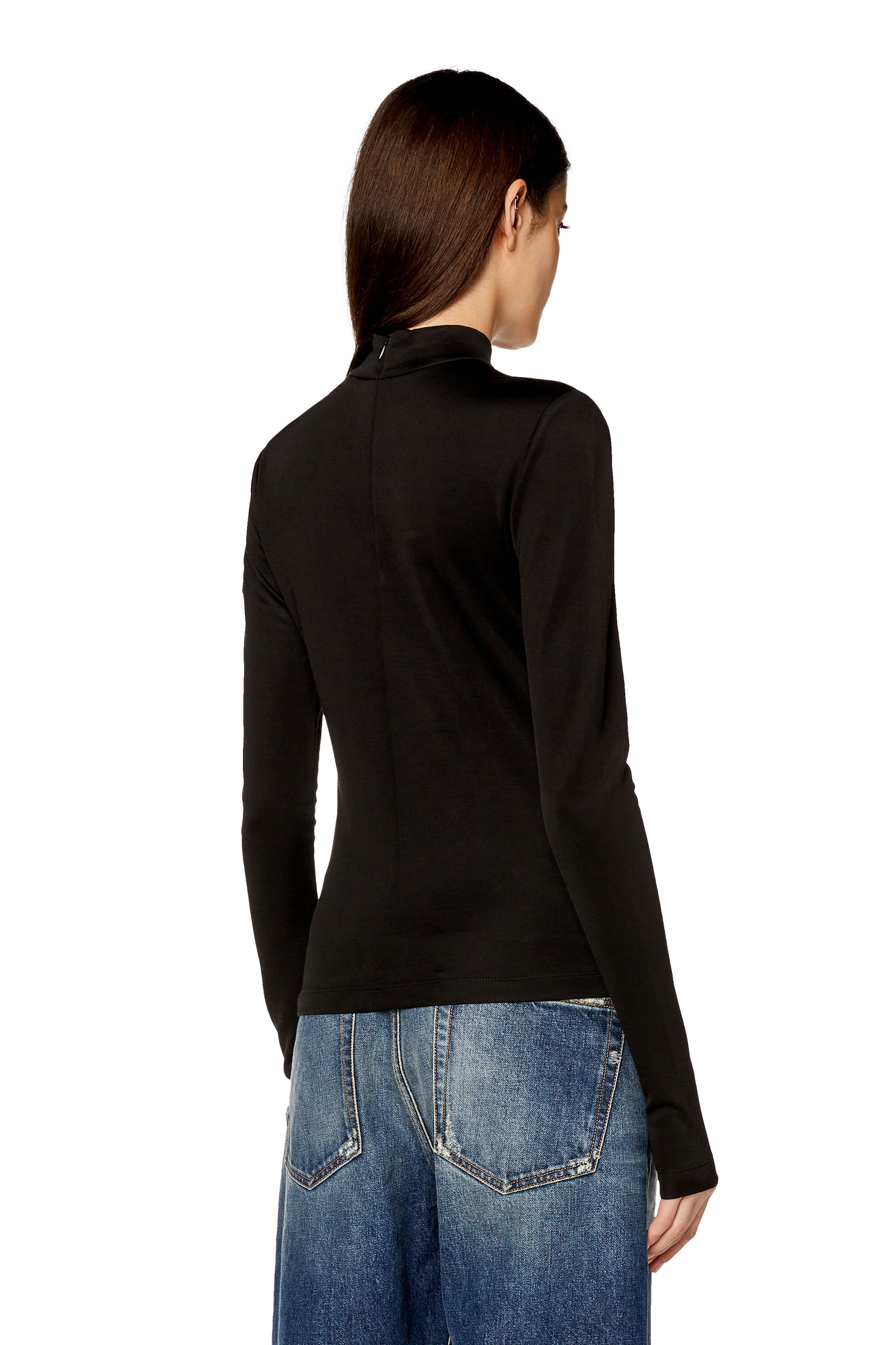 Diesel - T-ASTRA-OD, Damen Top aus Stretch-Interlock mit Zierkragen in Schwarz - 4