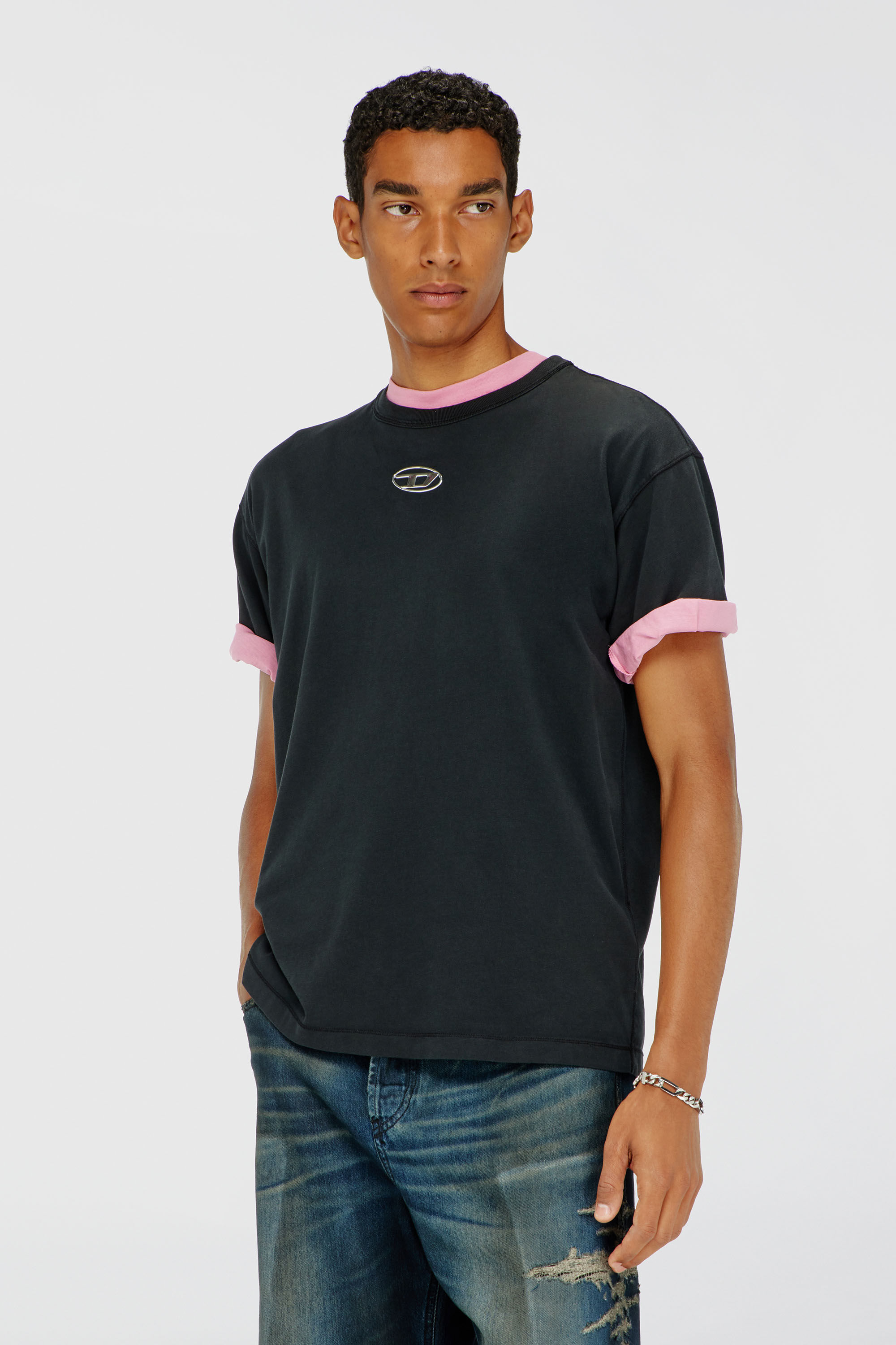 Diesel - T-NORM-IOD, Herren Leichtes Baumwoll-T-Shirt mit metallischem ovalem D-Logo in Schwarz - 3