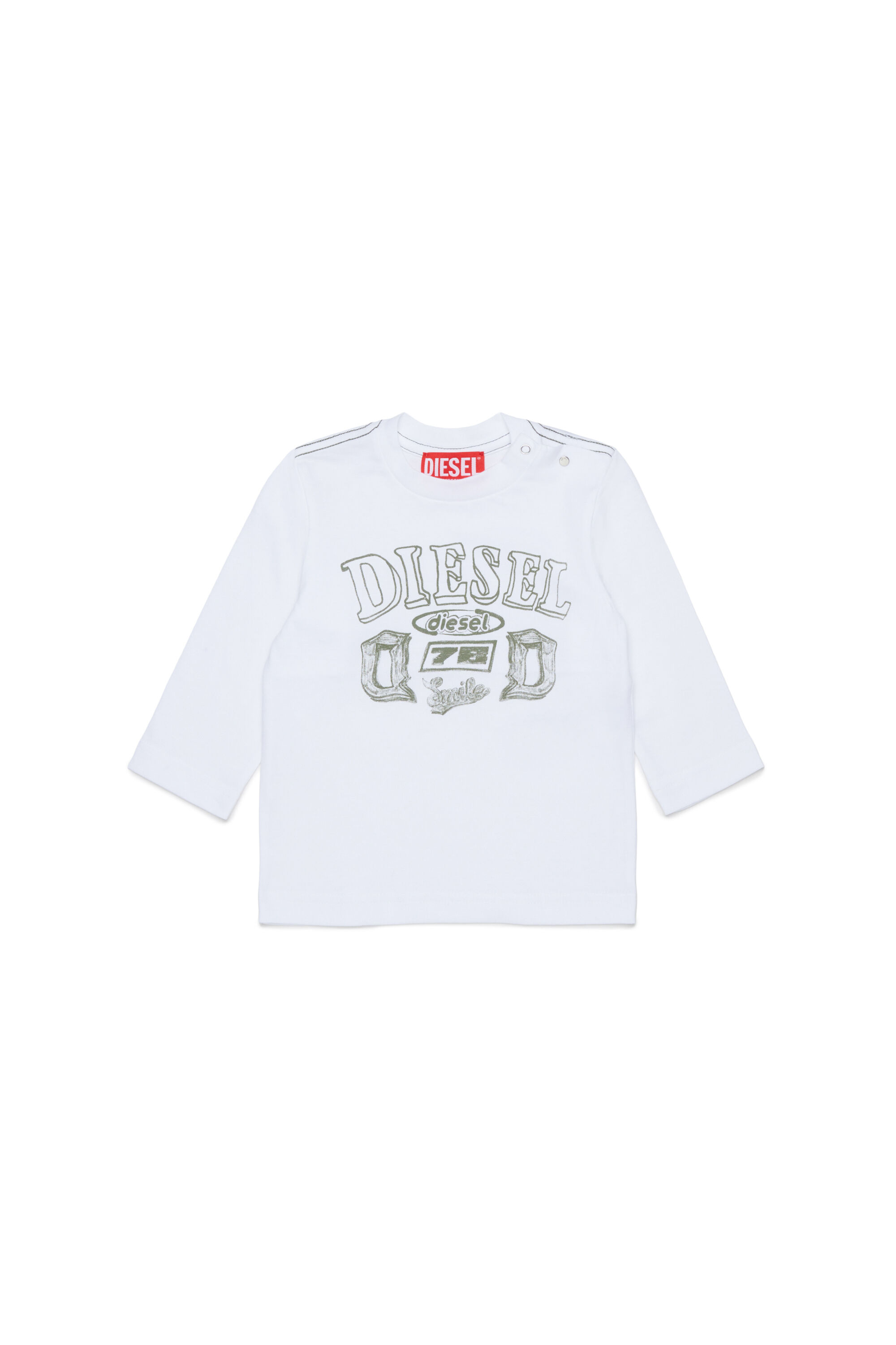 Diesel - TBANB, Herren Langarm-T-Shirt mit Logo-Print in Wei&szlig; - 1