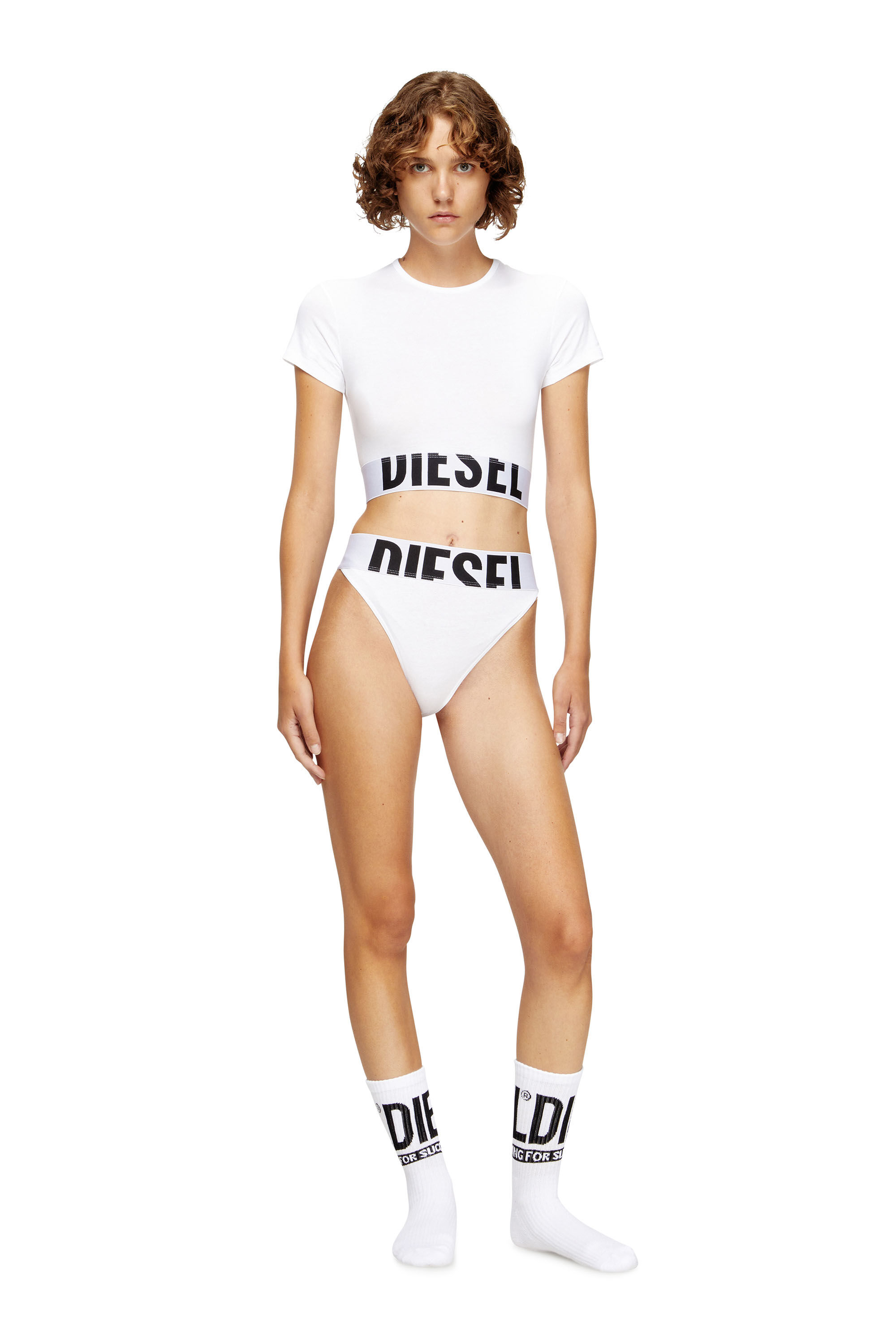 Diesel - UFTEE-SPORT-CROPPED-T-SHIRT, Damen Sportliches verkürztes Top mit Logo-Band in Weiß - 1