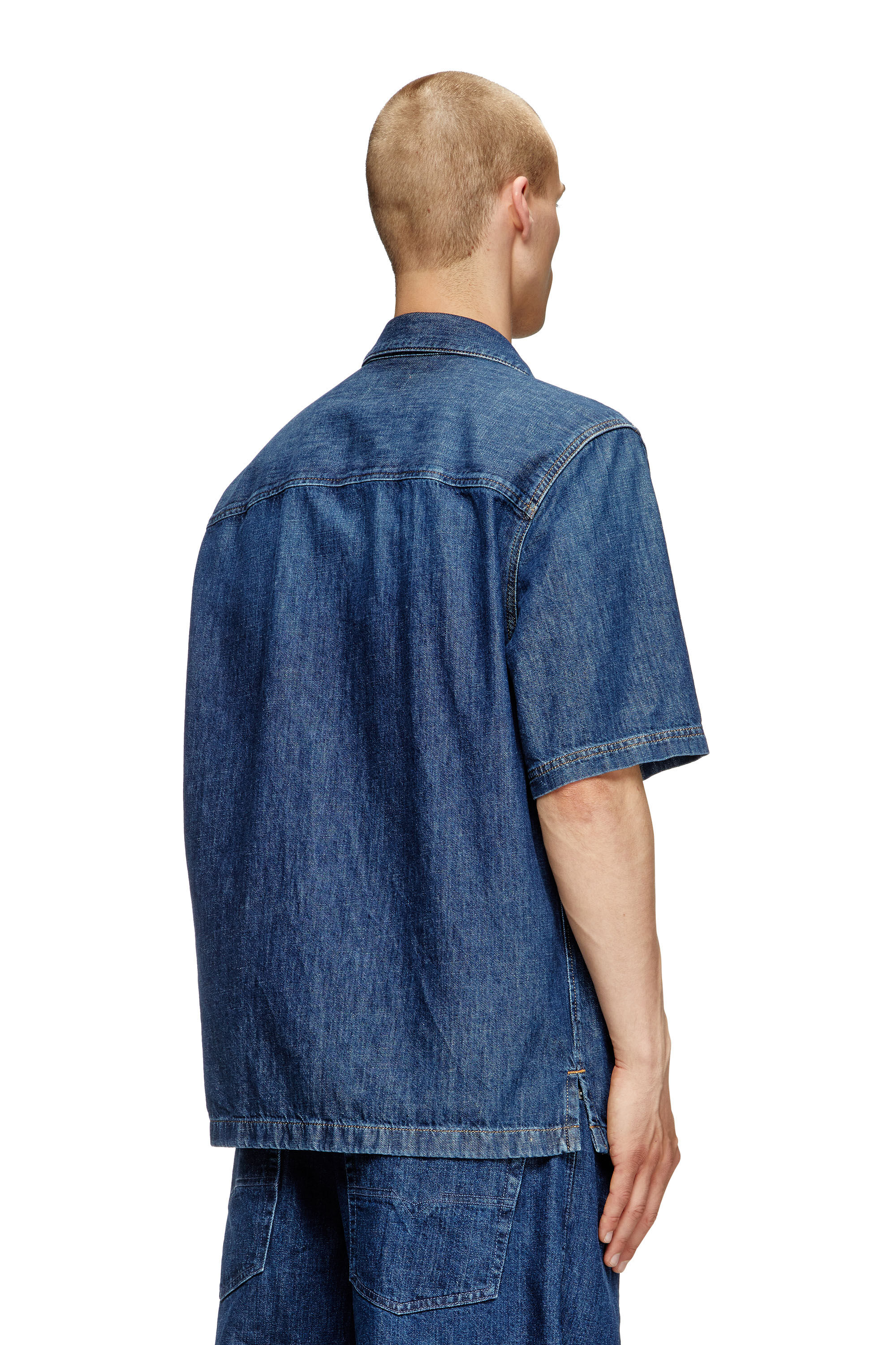 Diesel - D-PAROSHORT, Herren Bowling-Shirt aus Denim in Dunkelblau - 4