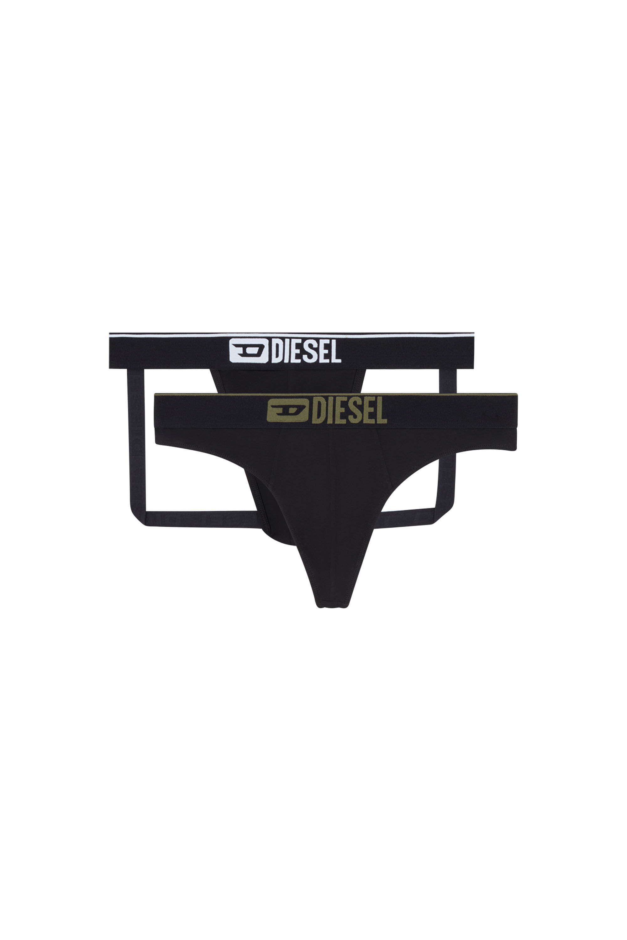 Diesel - UMBR-STRINGTWOPACK, Herren Einfarbiger String und Camouflage-String im Zweierpack in Schwarz/Grün - 2