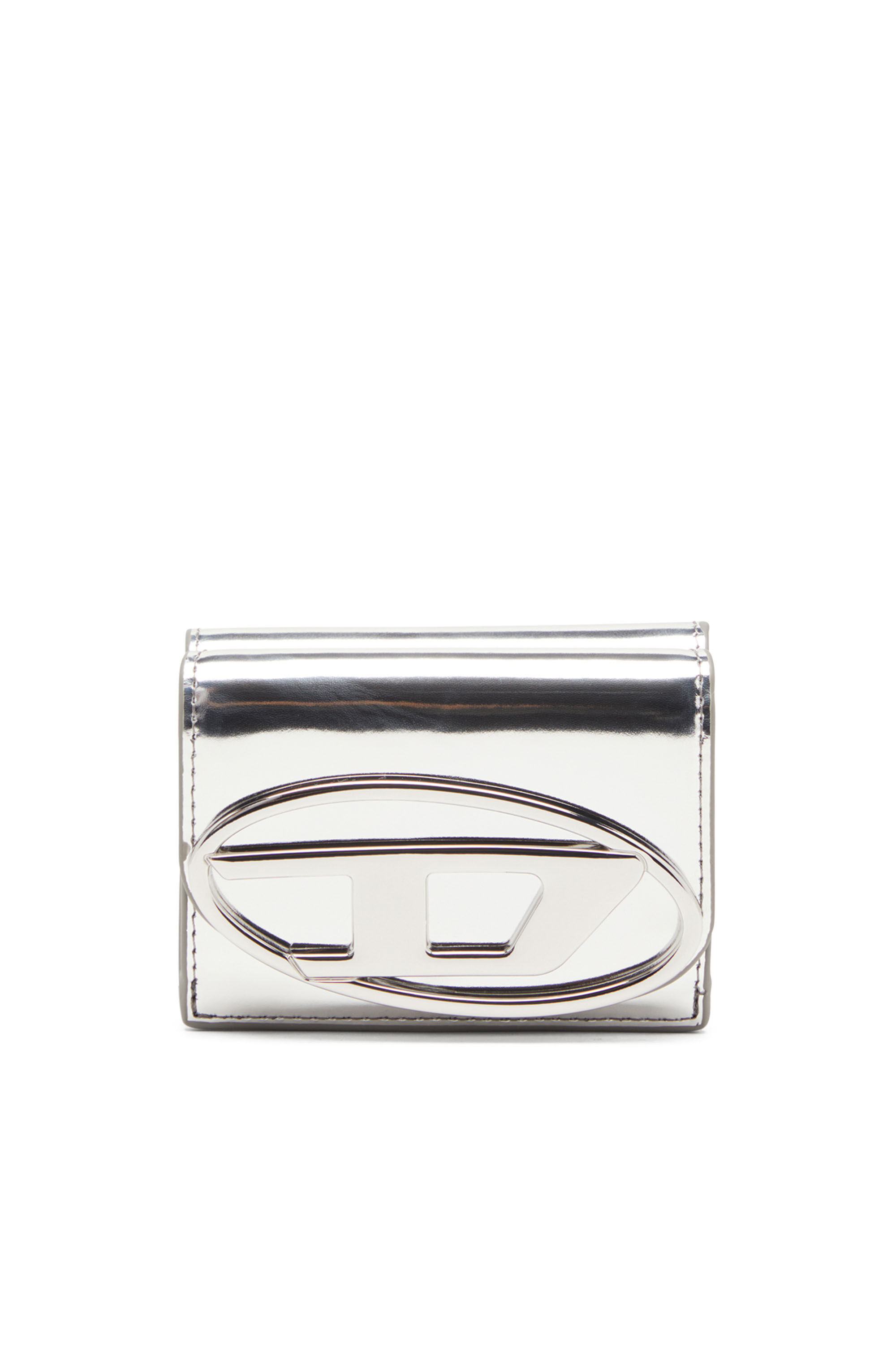 Damen Trifold-Portemonnaie aus Hochglanz-Leder | Silber | Diesel