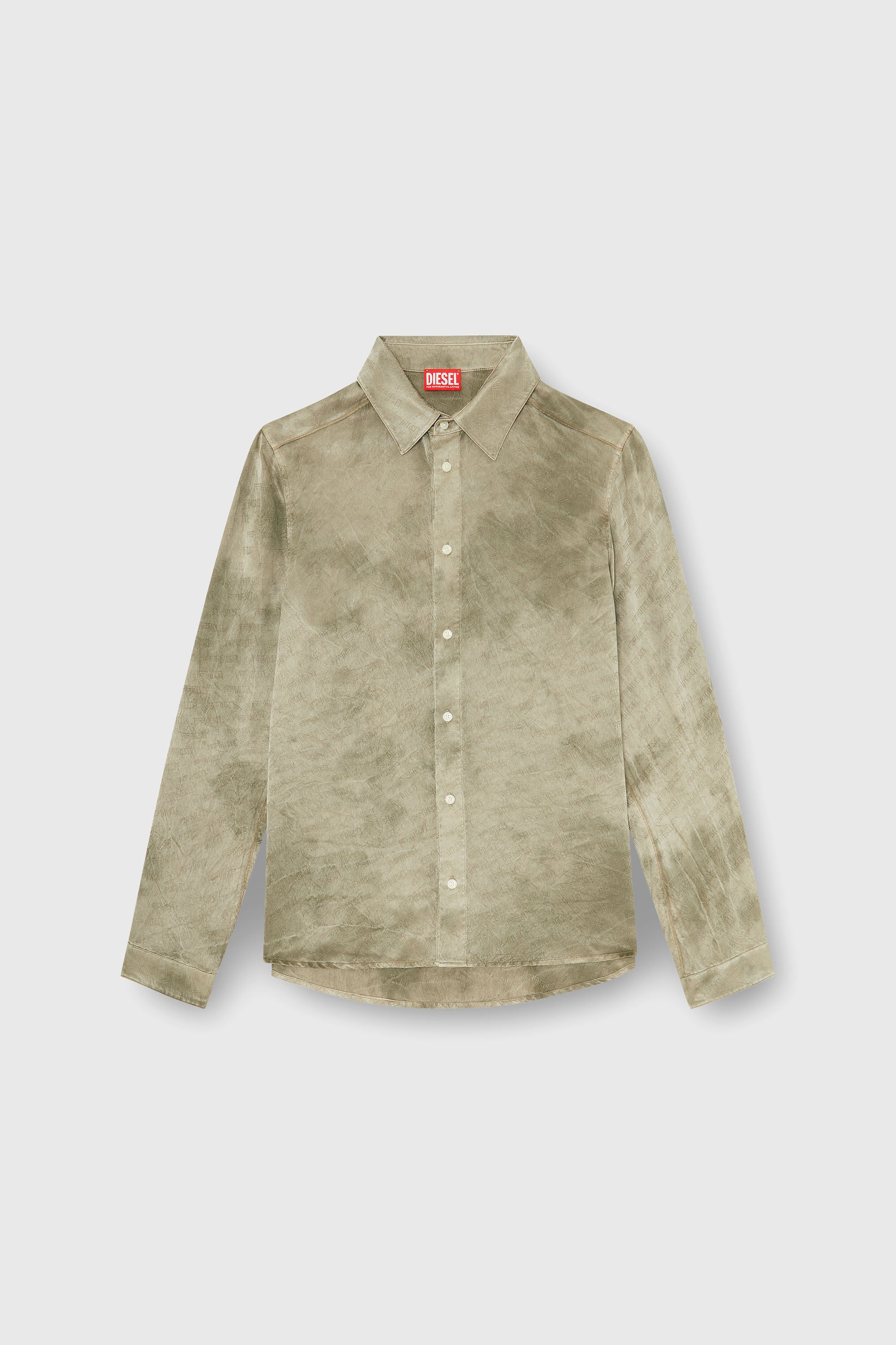 Diesel - S-KISSY-HNBW, Herren Shirt aus logo-jacquard-crinkled satin in Hellbraun - 2